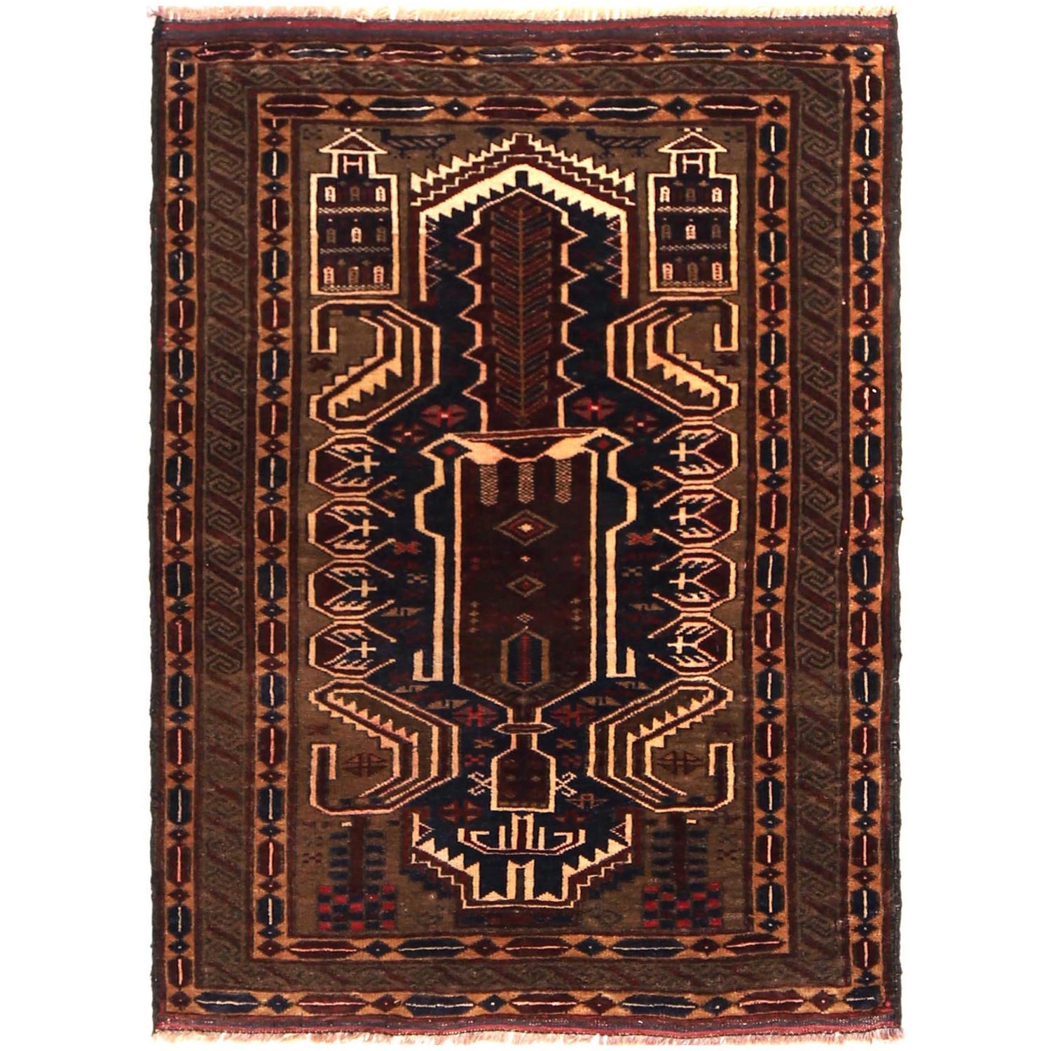 Hand Knotted Prayer Rug 2' 9" x 3' 10" ft / 83 x 118 cm - No. R36524
