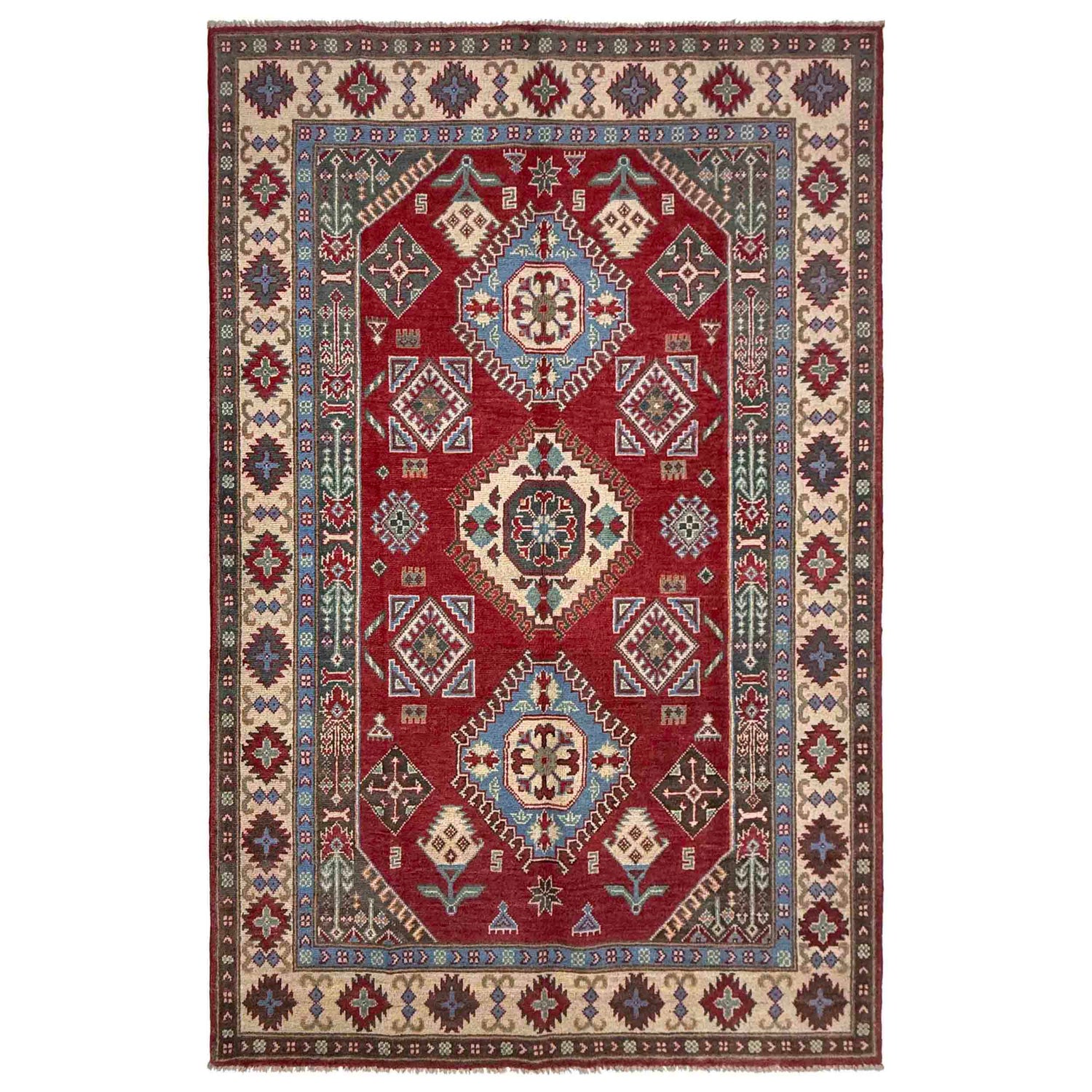 Hand knotted Kazak Carpet 4' 10" x 7' 8" ft / 148 x 234 cm - No. R37363