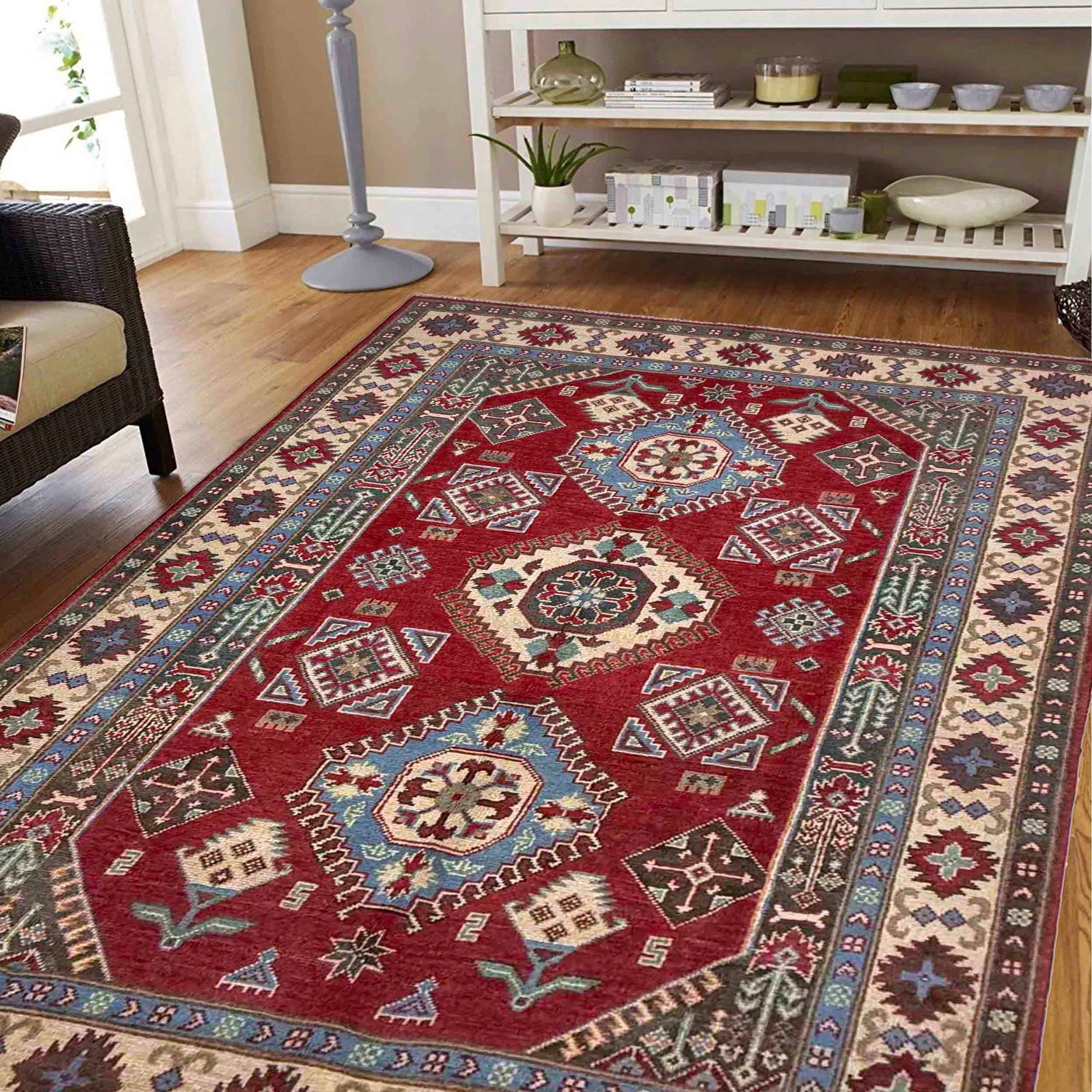 Hand knotted Kazak Carpet 4' 10" x 7' 8" ft / 148 x 234 cm - No. R37363