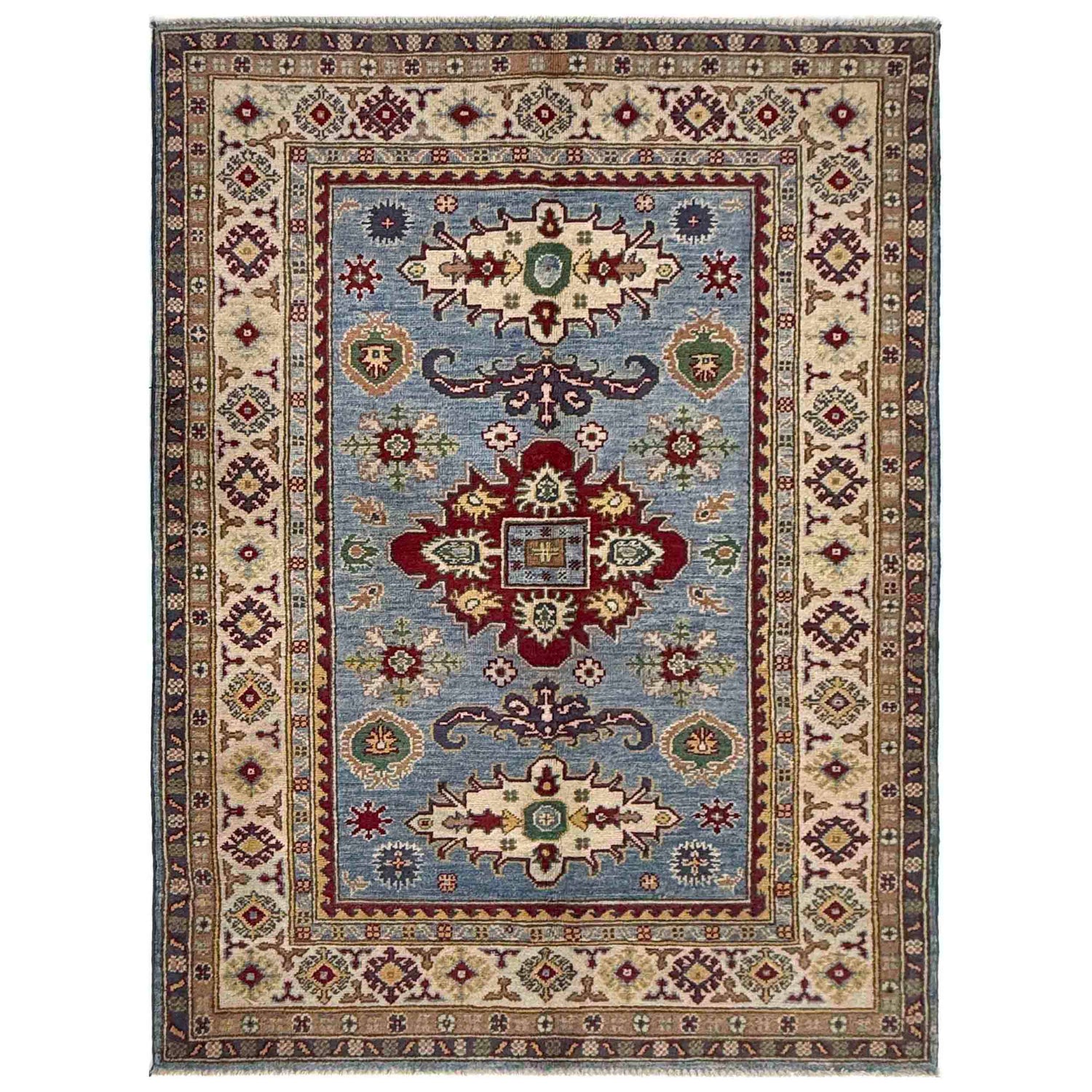 Hand knotted Kazak Carpet 4' 0" x 5' 11" ft / 121 x 180 cm - No. R37367