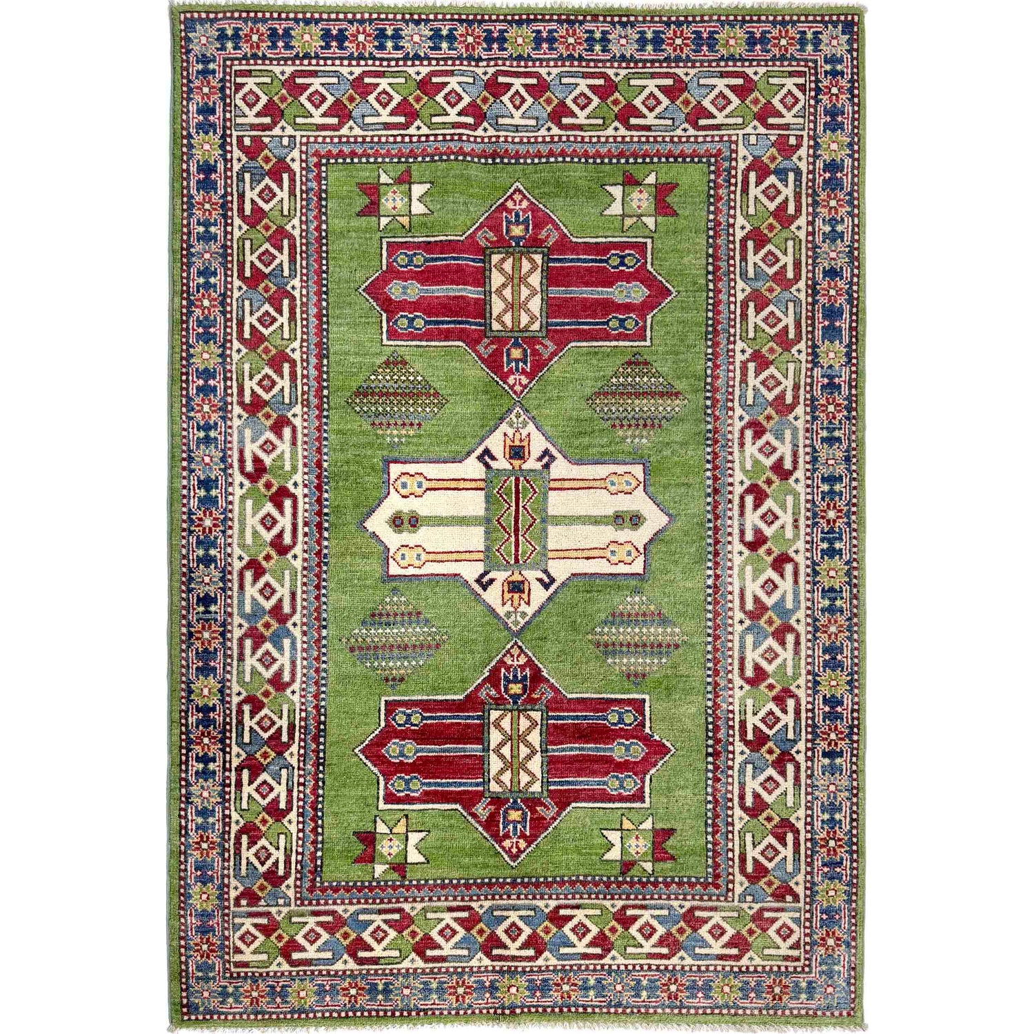 Hand Knotted Kazak Oriental Rug 3' 11" x 5' 11" ft / 119 x 180 cm - No. R37369