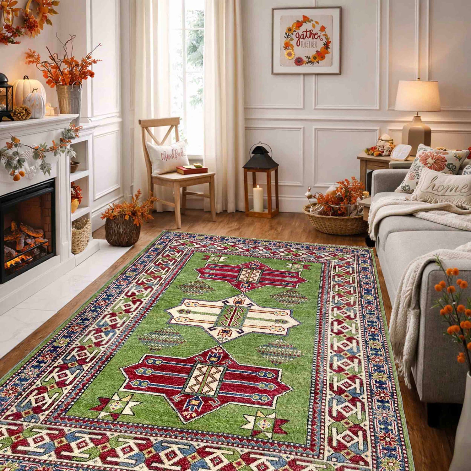 Hand Knotted Kazak Oriental Rug 3' 11" x 5' 11" ft / 119 x 180 cm - No. R37369
