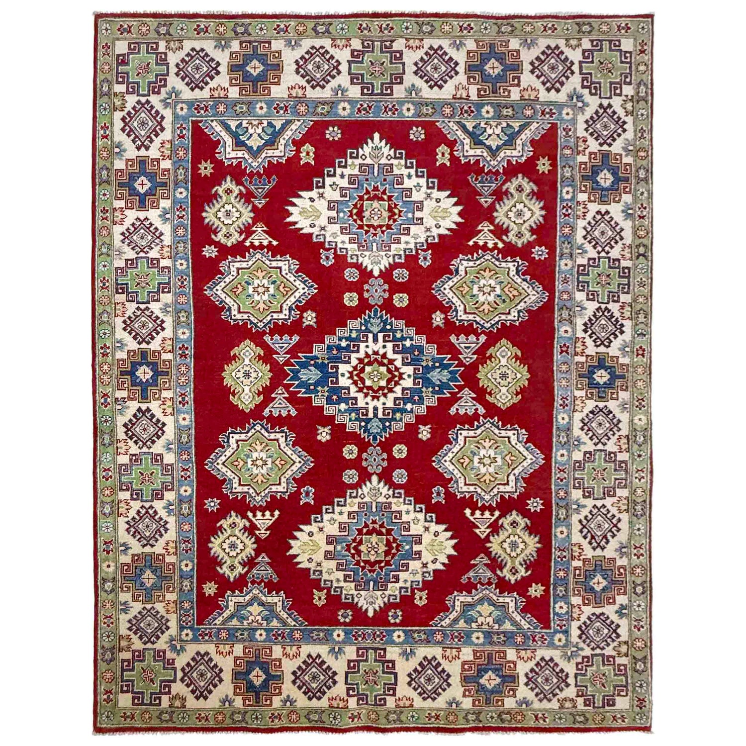 Hand Knotted Kazak Oriental Rug 5' 7" x 7' 10" ft / 169 x 238 cm - No. R37373