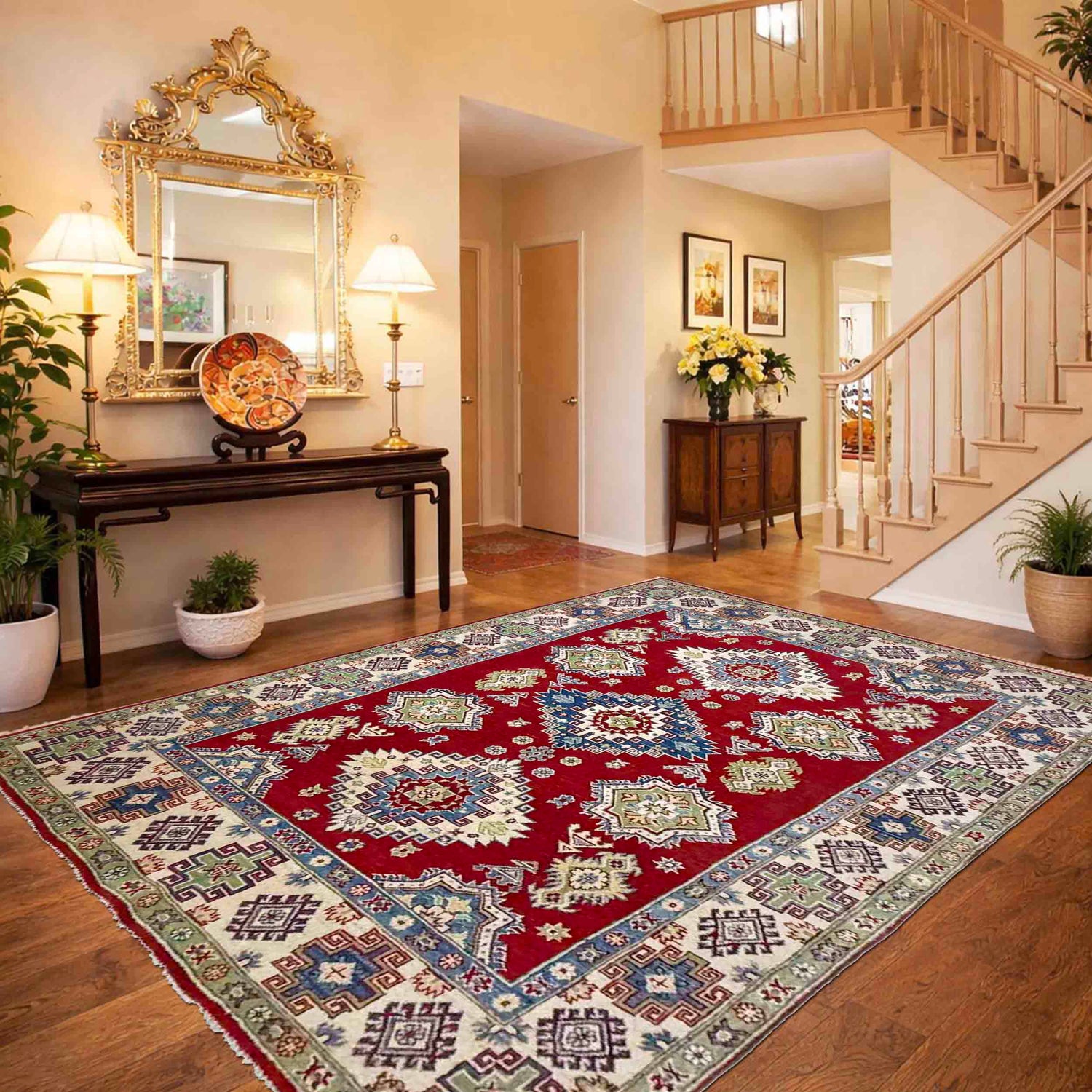 Hand Knotted Kazak Oriental Rug 5' 7" x 7' 10" ft / 169 x 238 cm - No. R37373