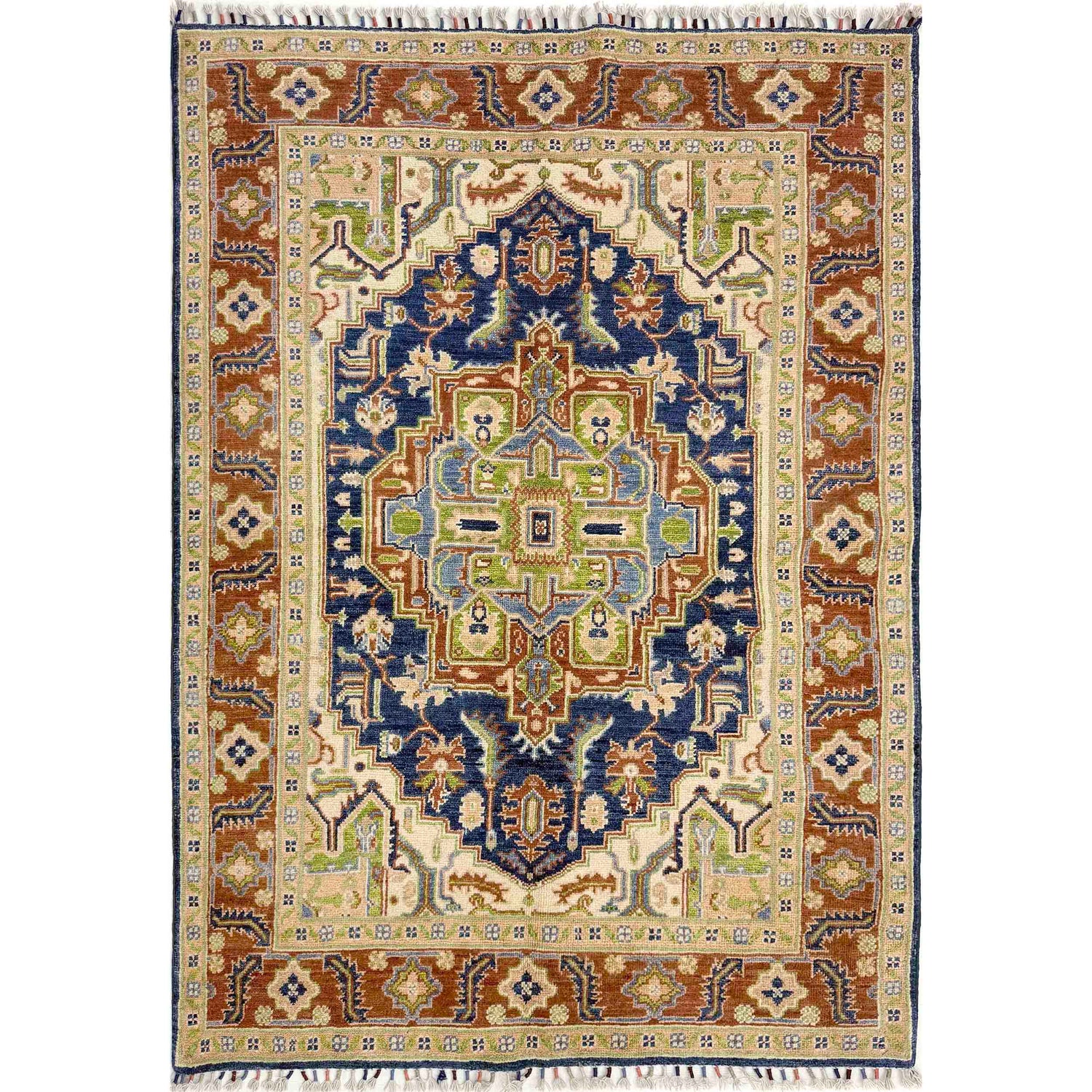 Hand Knotted Persian Heriz Area Rug 3' 11" x 5' 10" ft / 120 x 178 cm - No. R37376