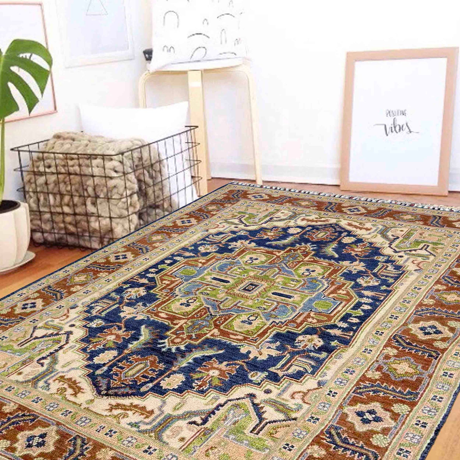 Hand Knotted Persian Heriz Area Rug 3' 11" x 5' 10" ft / 120 x 178 cm - No. R37376