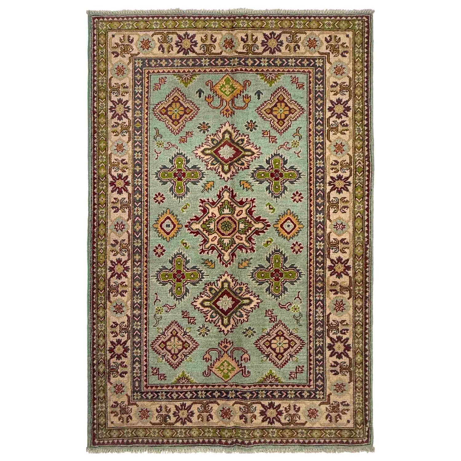 Hand Knotted Kazak Oriental Rug 3' 10" x 5' 10" ft / 116 x 178 cm - No. R37381