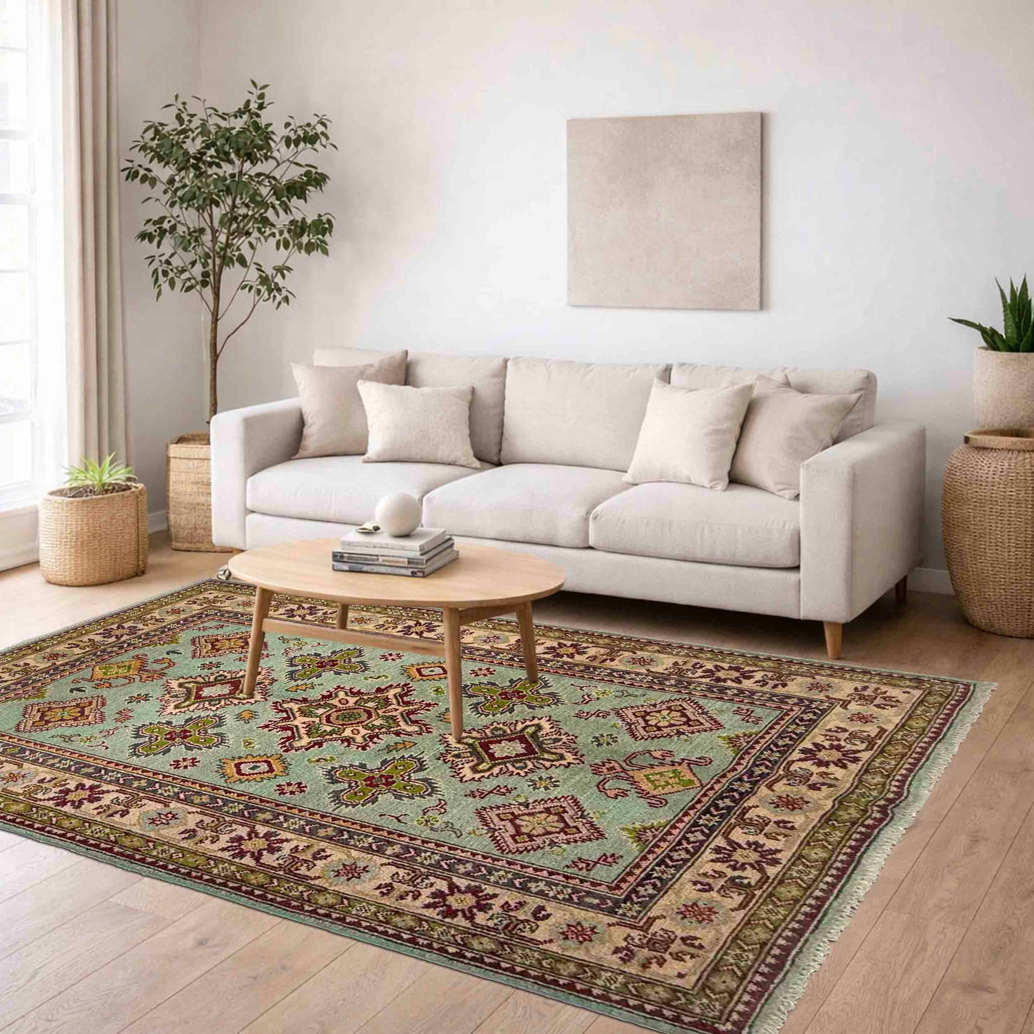 Hand Knotted Kazak Oriental Rug 3' 10" x 5' 10" ft / 116 x 178 cm - No. R37381