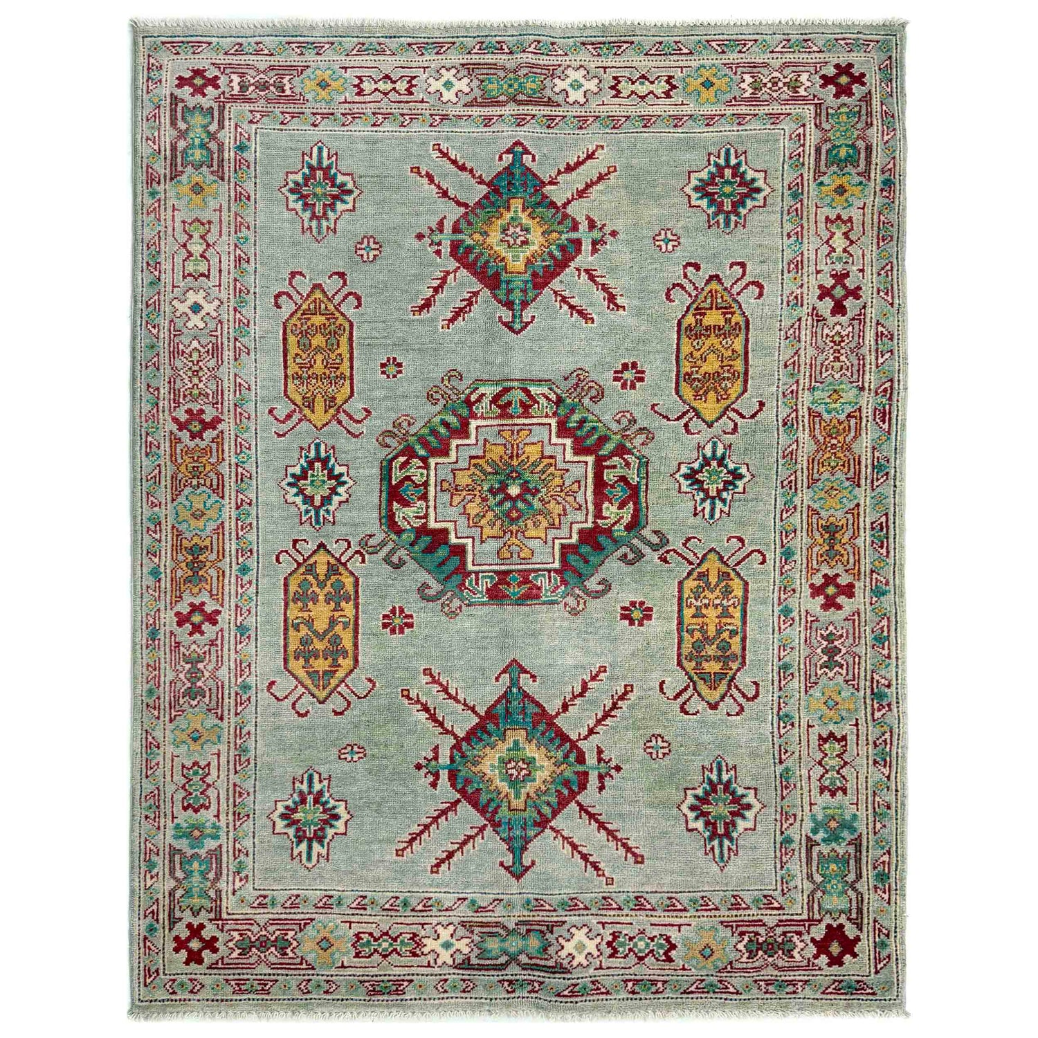 Hand knotted Kazak Carpet 4' 2" x 5' 8" ft / 126 x 173 cm - No. R37383