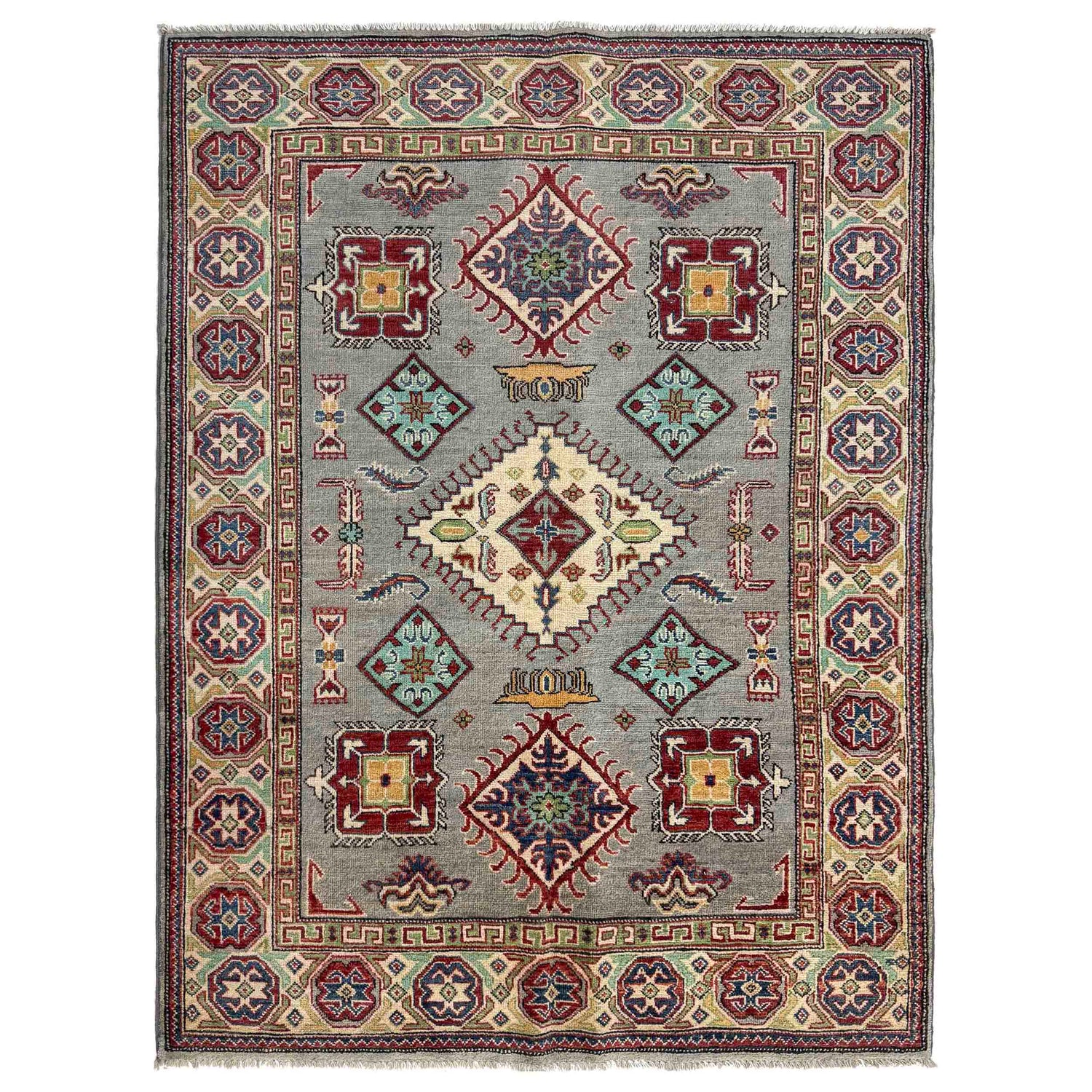 Hand Knotted Kazak Oriental Rug 4' 8" x 6' 5" ft / 141 x 195 cm - No. R37385