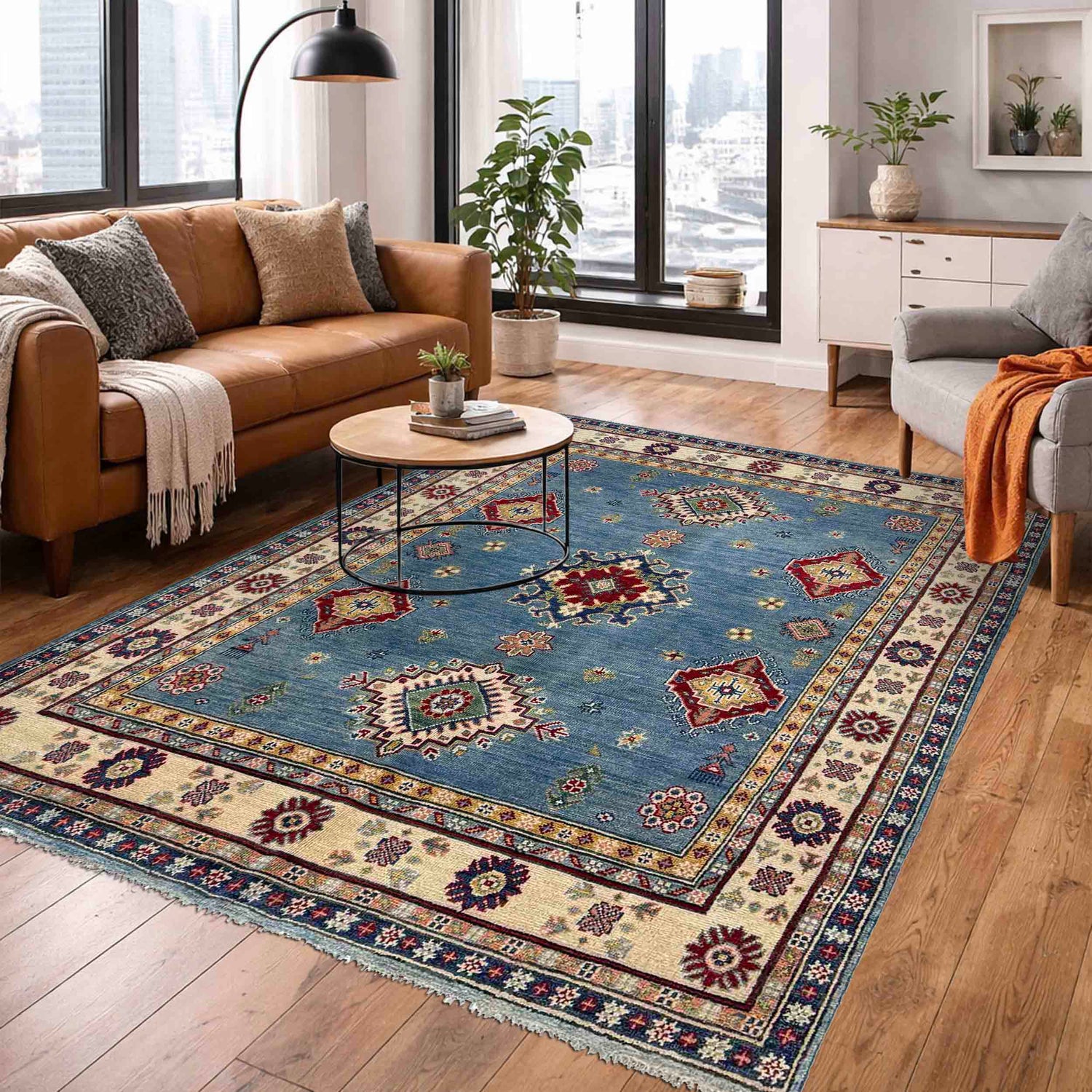 Blue Color Kazak Rug 4' 10" x 6' 2" ft / 148 x 187 cm - No. R37388