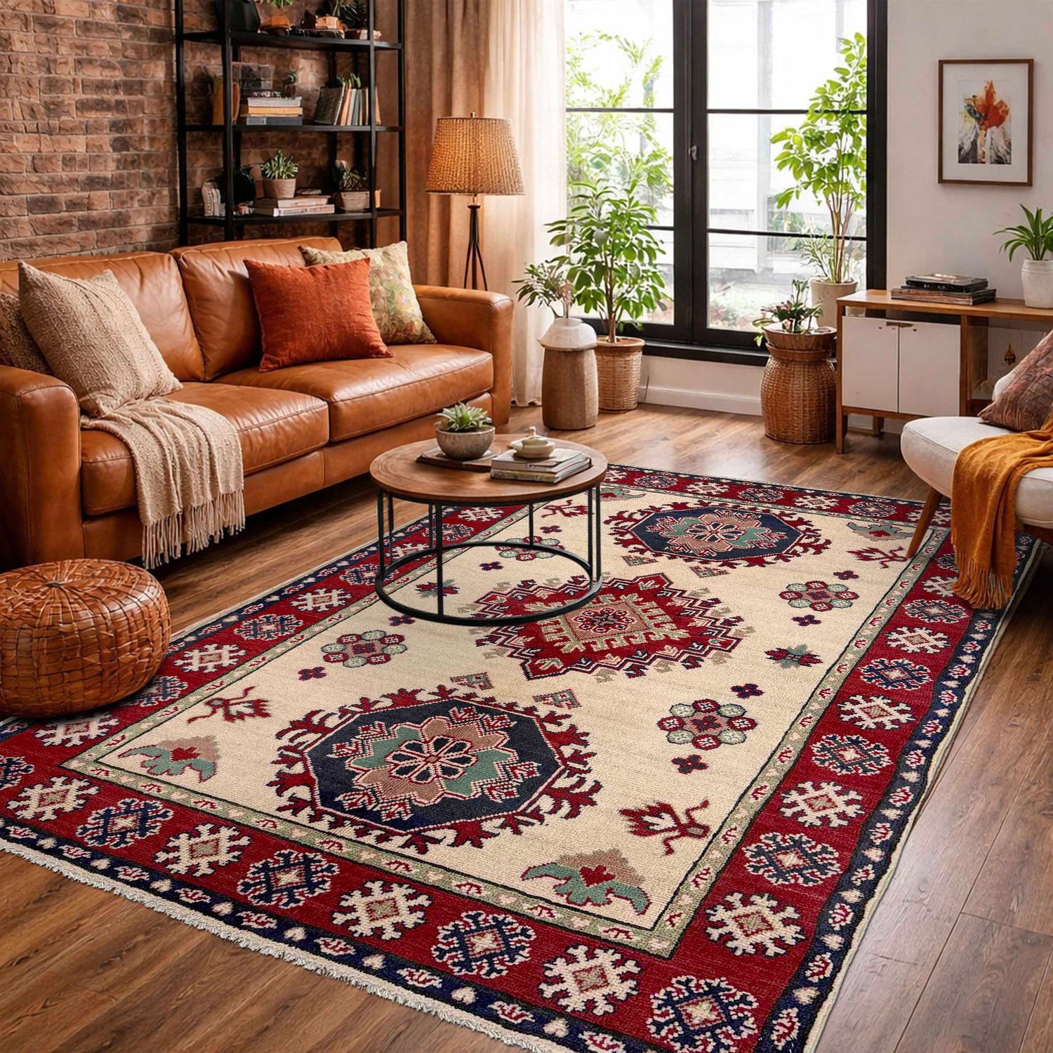 Beige Color Kazak Rug 3' 11" x 5' 8" ft / 120 x 172 cm - No. R37399
