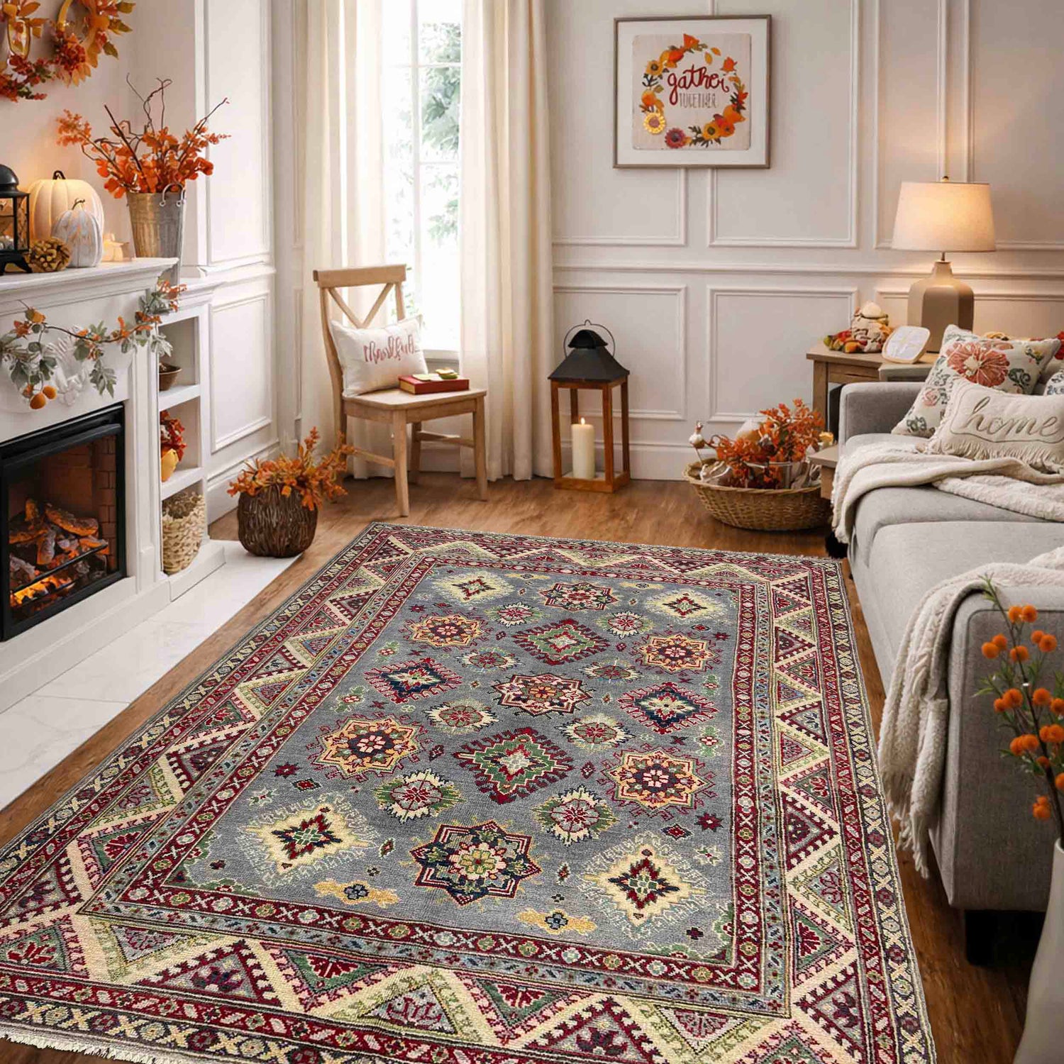 Handmade Kazak Area Rug 4' 9" x 6' 7" ft / 145 x 200 cm - No. R37404