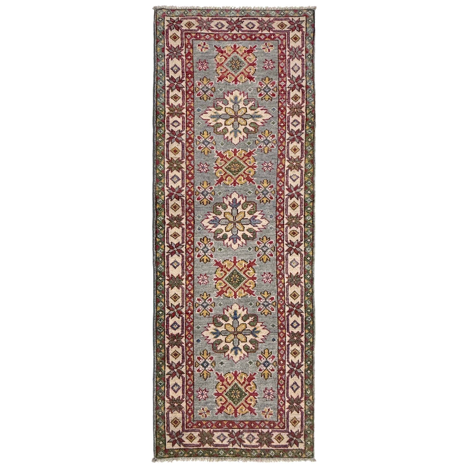 Grey Color Kazak Runner Rug 2' 2" x 6' 1" ft / 65 x 186 cm - No. R37408