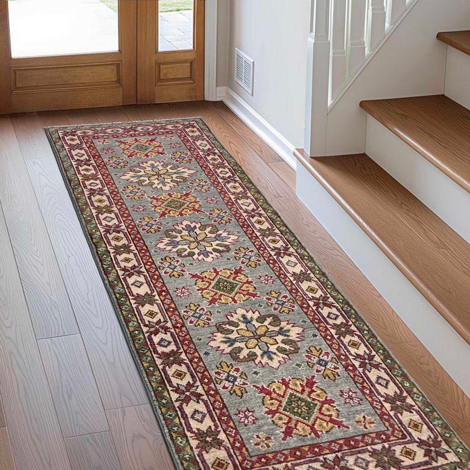Grey Color Kazak Runner Rug 2' 2" x 6' 1" ft / 65 x 186 cm - No. R37408