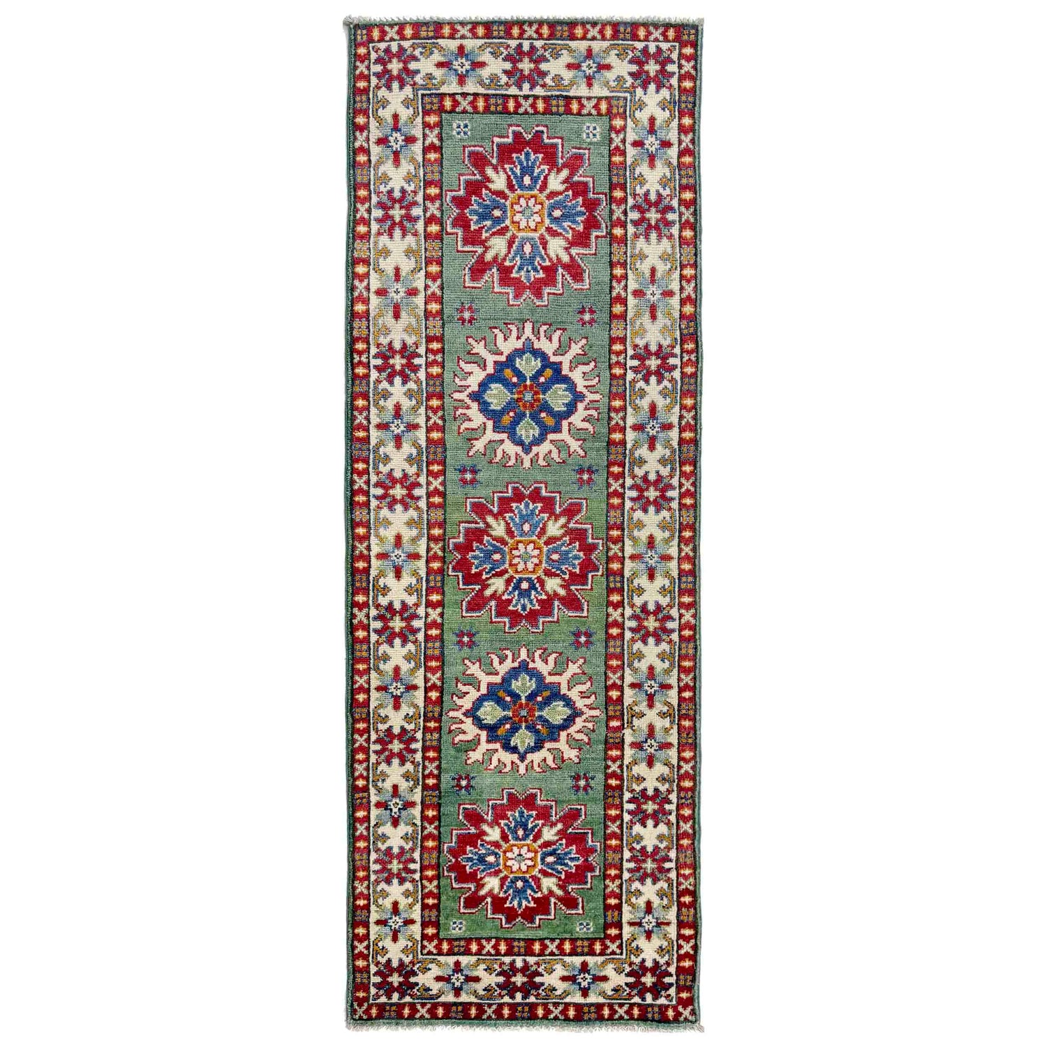 Hand Knotted Kazak Oriental Runner Rug 2' 0" x 6' 1" ft / 61 x 185 cm - No. R37412