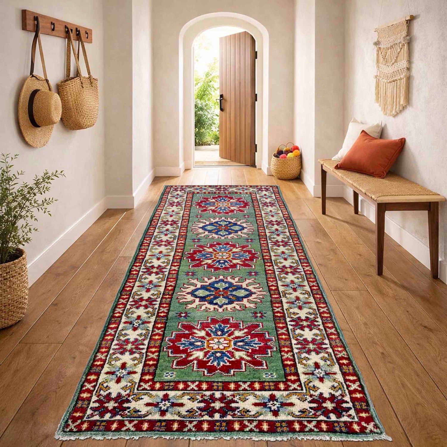 Hand Knotted Kazak Oriental Runner Rug 2' 0" x 6' 1" ft / 61 x 185 cm - No. R37412