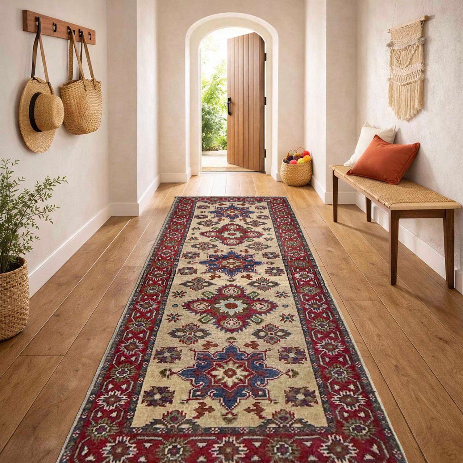 Hand knotted Kazak Runner Carpet 2' 1" x 5' 9" ft / 63 x 176 cm - No. R37414