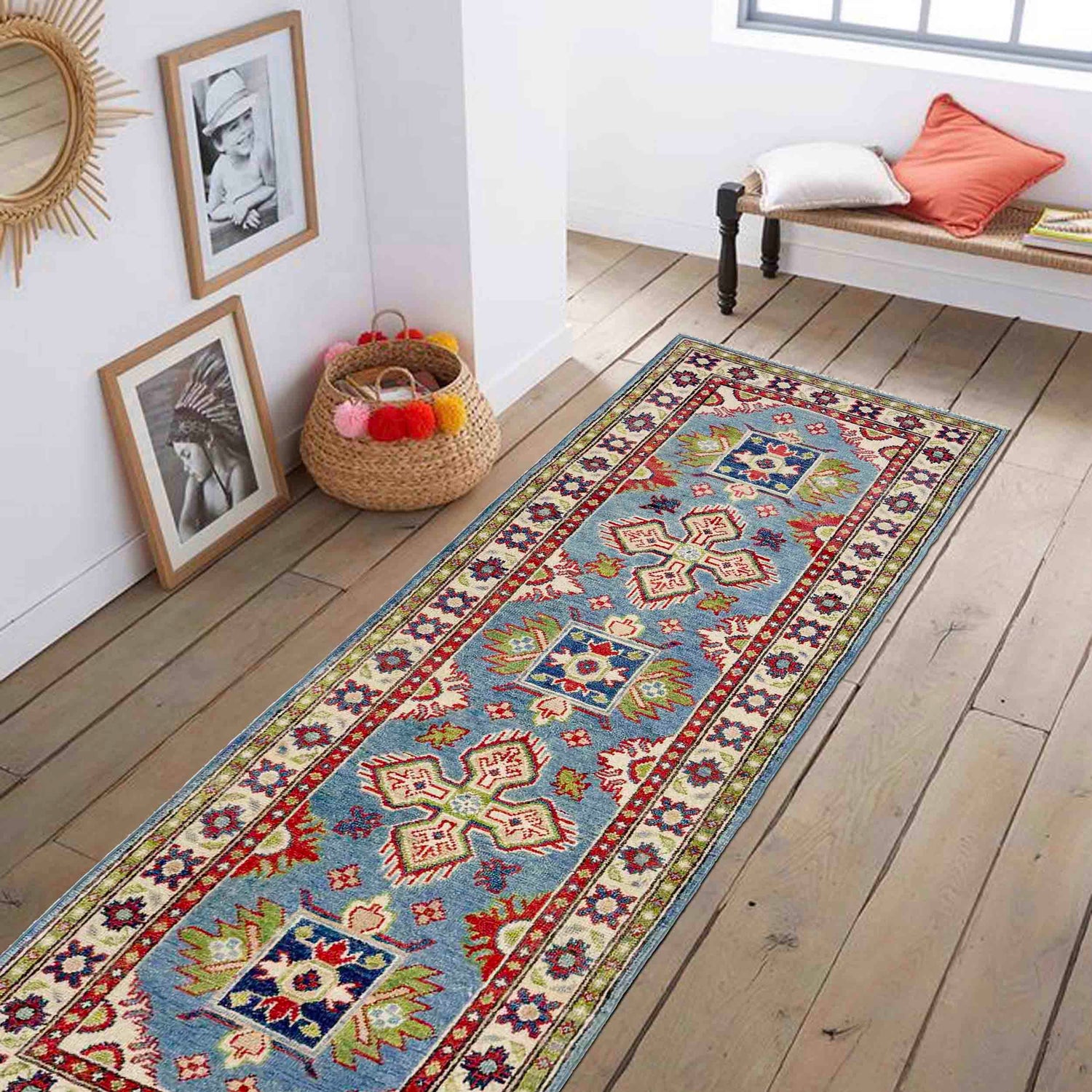 Hand knotted Kazak Runner Rugs 2' 1" x 6' 3" ft / 63 x 190 cm - No. R37415