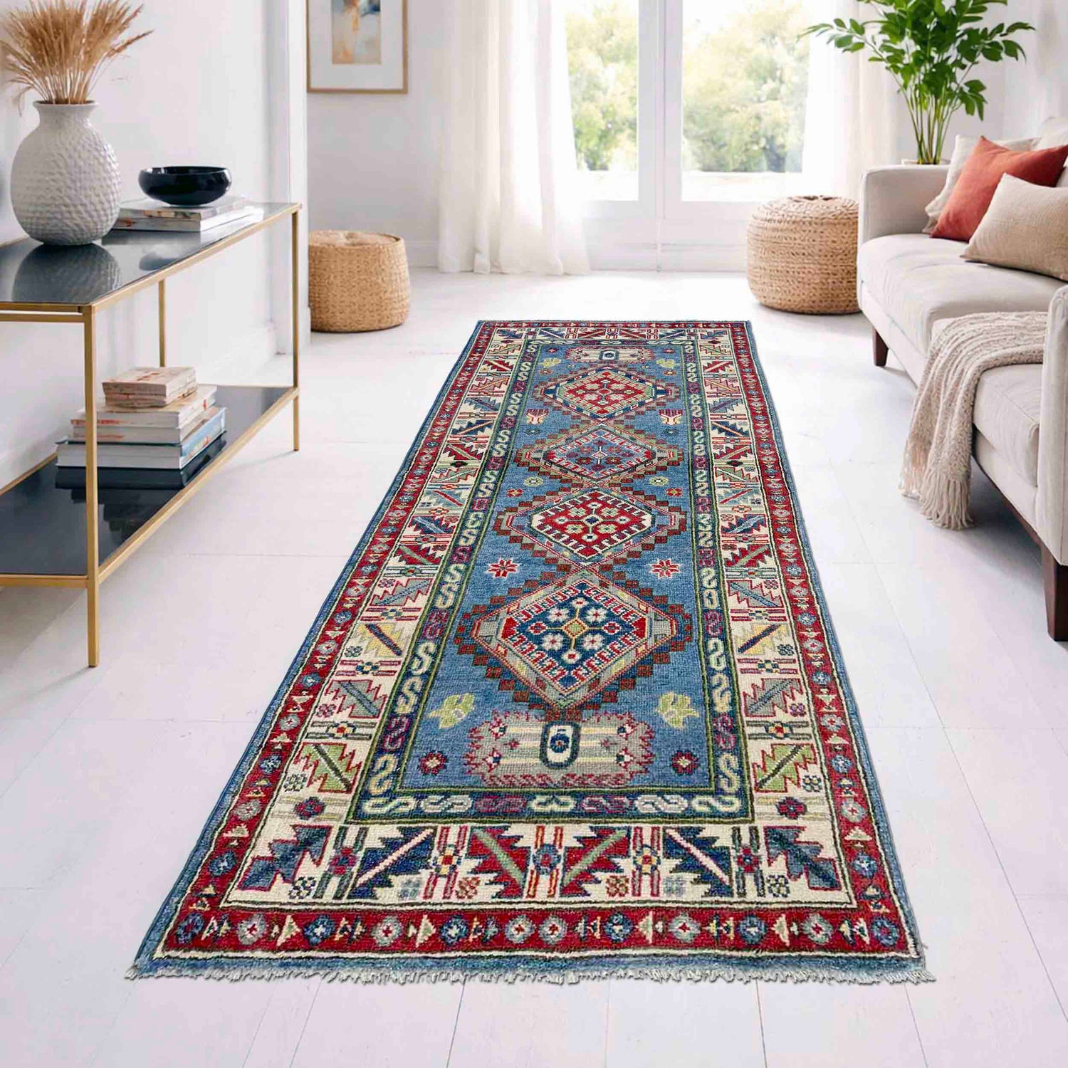 Hand knotted Kazak Runner Carpet 2' 7" x 6' 7" ft / 78 x 201 cm - No. R37421