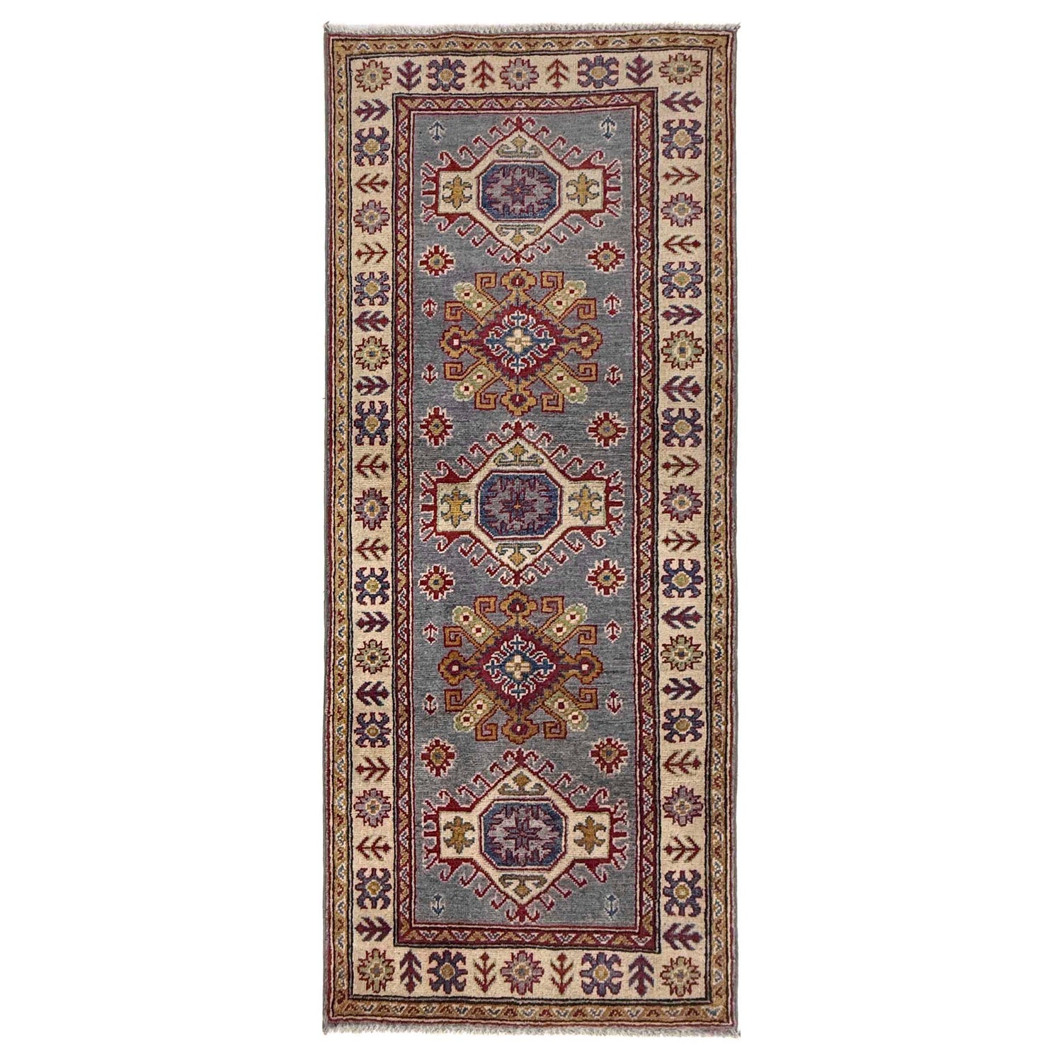 Hand Knotted Kazak Oriental Runner Rug 2' 6" x 6' 4" ft / 76 x 193 cm - No. R37424