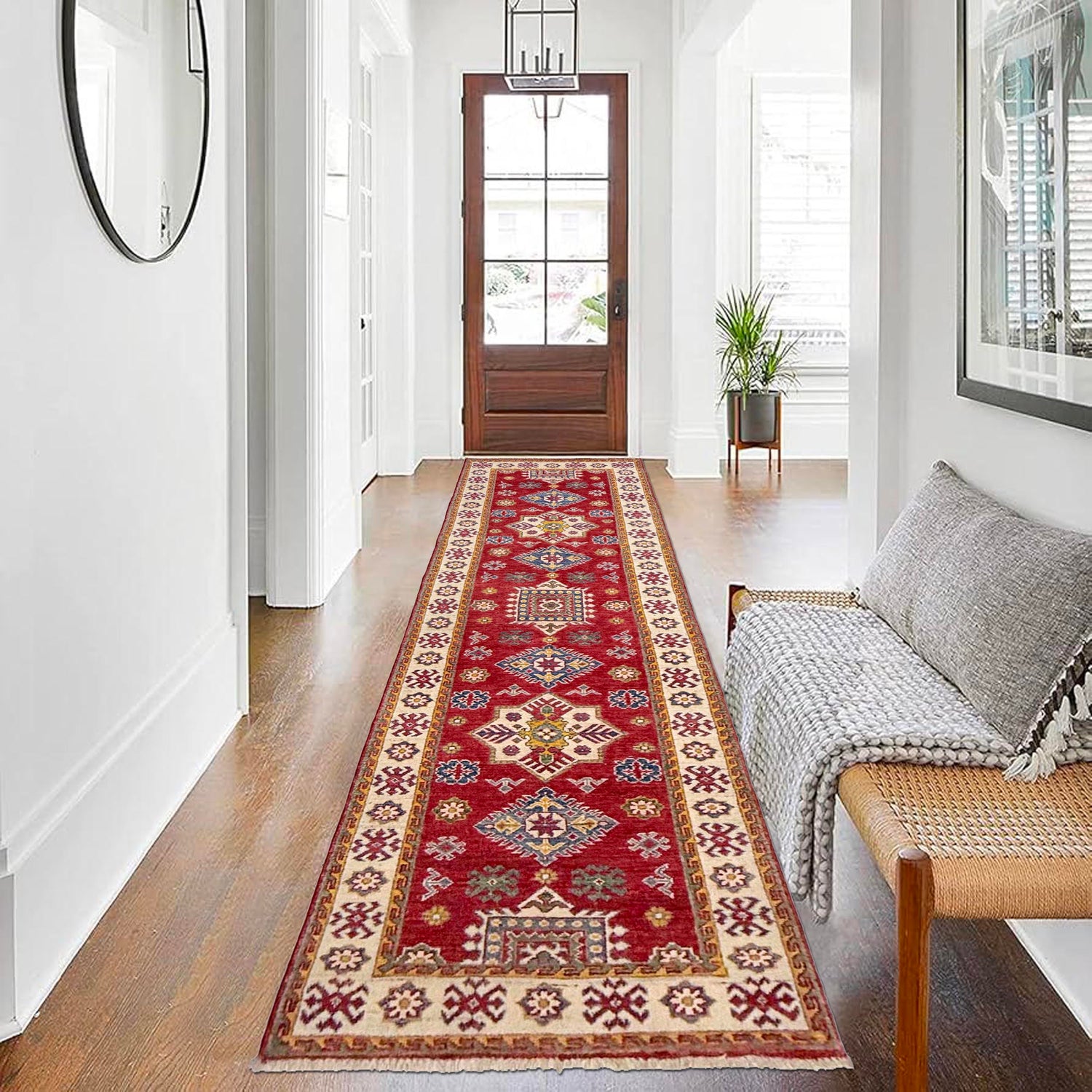 Hand knotted Kazak Runner Carpet 2' 6" x 9' 11" ft / 77 x 303 cm - No. R37426