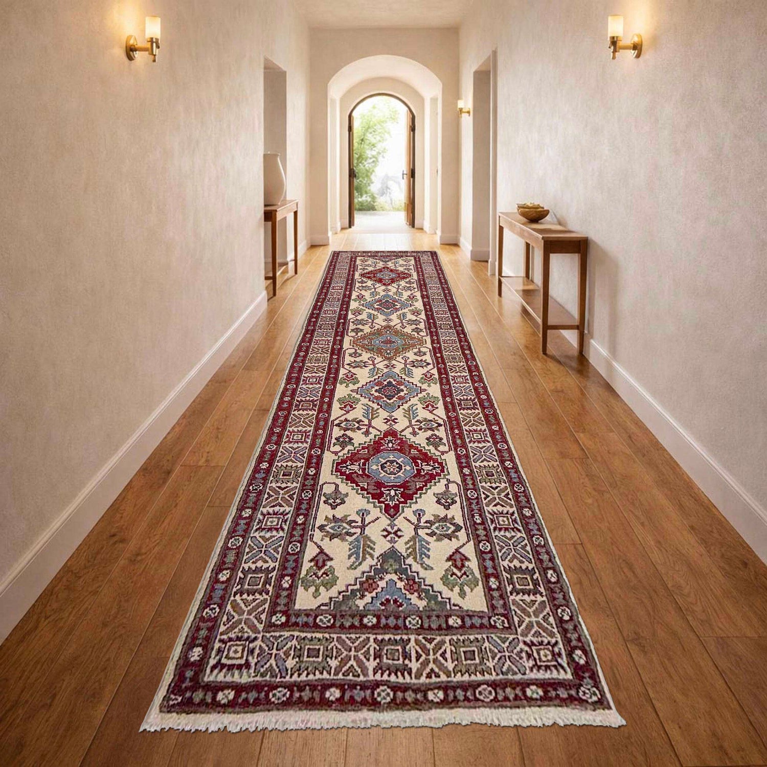 Hand Knotted Kazak Oriental Runner Rug 2' 5" x 9' 9" ft / 74 x 297 cm - No. R37428
