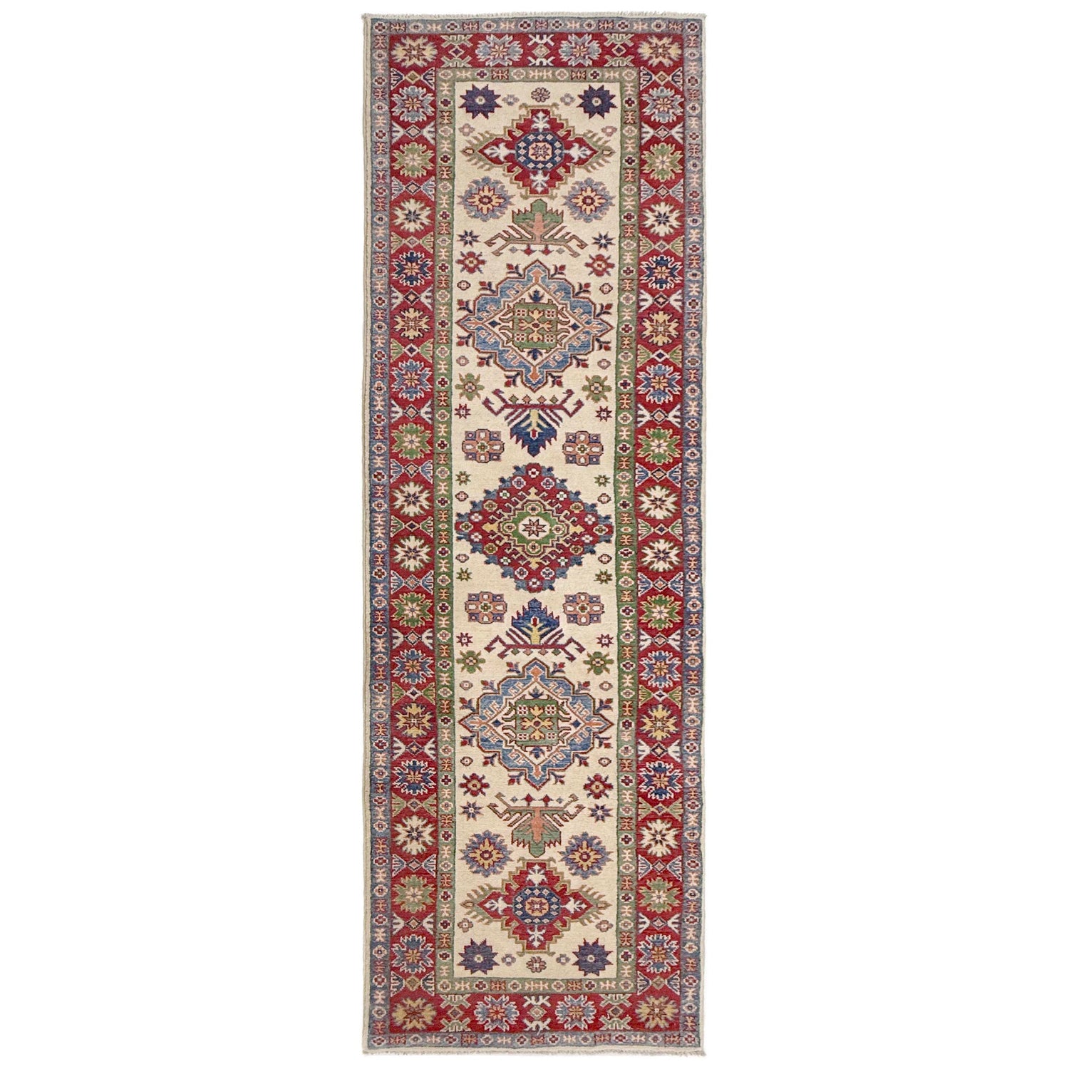 Hand Knotted Kazak Oriental Runner Rug 2' 7" x 9' 9" ft / 80 x 296 cm - No. R37429