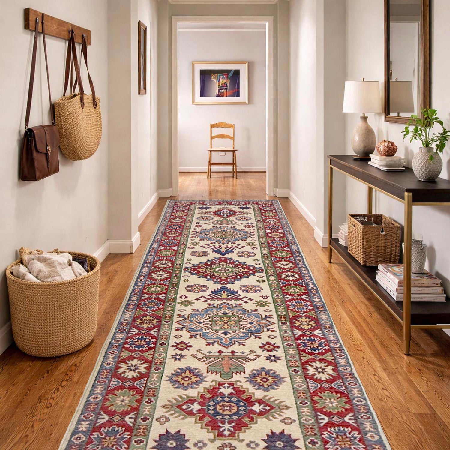 Hand Knotted Kazak Oriental Runner Rug 2' 7" x 9' 9" ft / 80 x 296 cm - No. R37429
