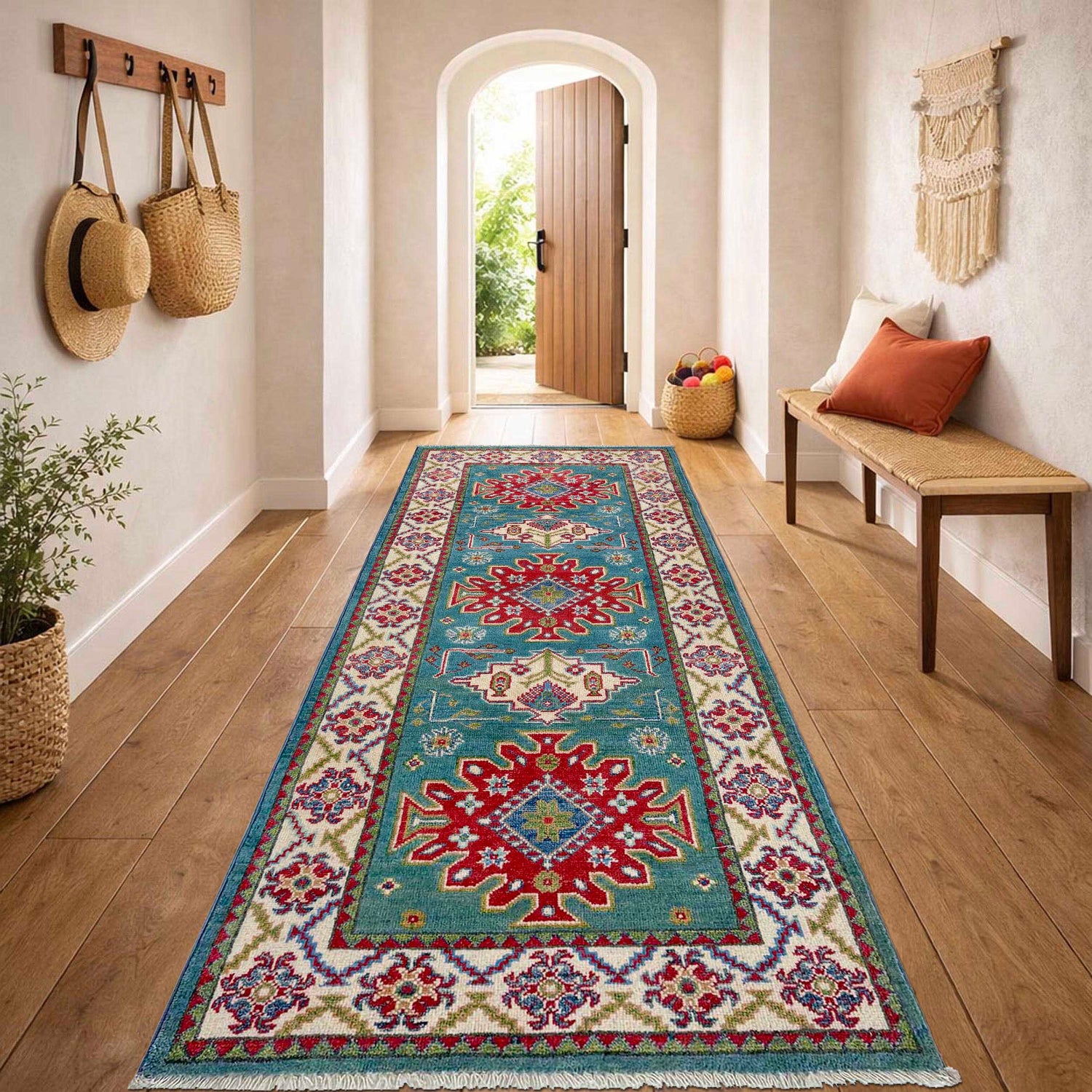 Hand Knotted Kazak Oriental Runner Rug 2' 7" x 6' 2" ft / 79 x 187 cm - No. R37441
