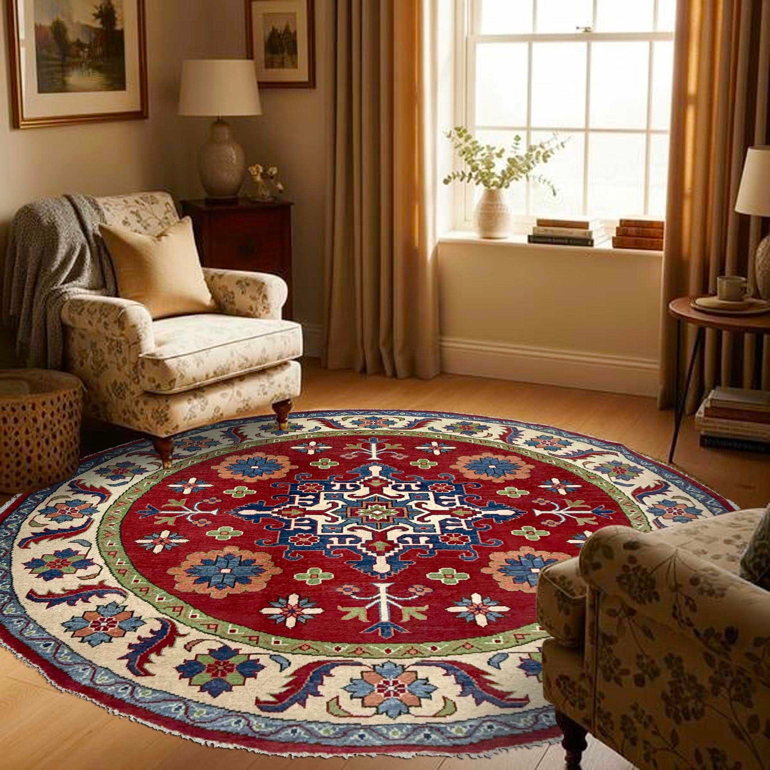 Traditional Kazak Round Area Rug 5' 10" x 5' 10" ft / 178 x 178 cm - No. R37466