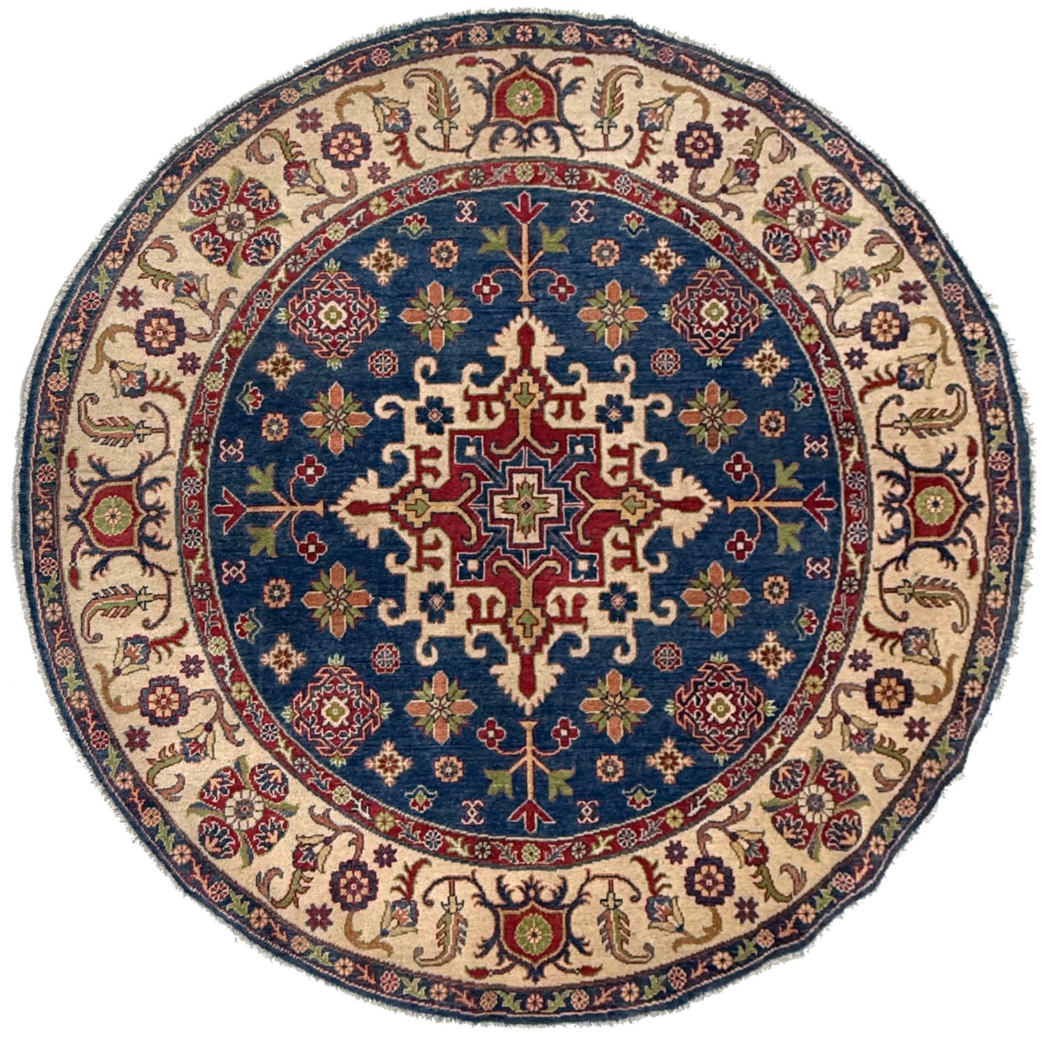 Authentic Afghan Kazak Round Rug 6' 7" x 6' 7" ft / 201 x 201 cm - No. R37470