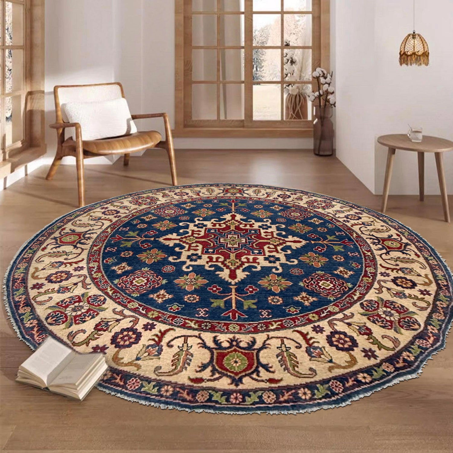 Authentic Afghan Kazak Round Rug 6' 7" x 6' 7" ft / 201 x 201 cm - No. R37470