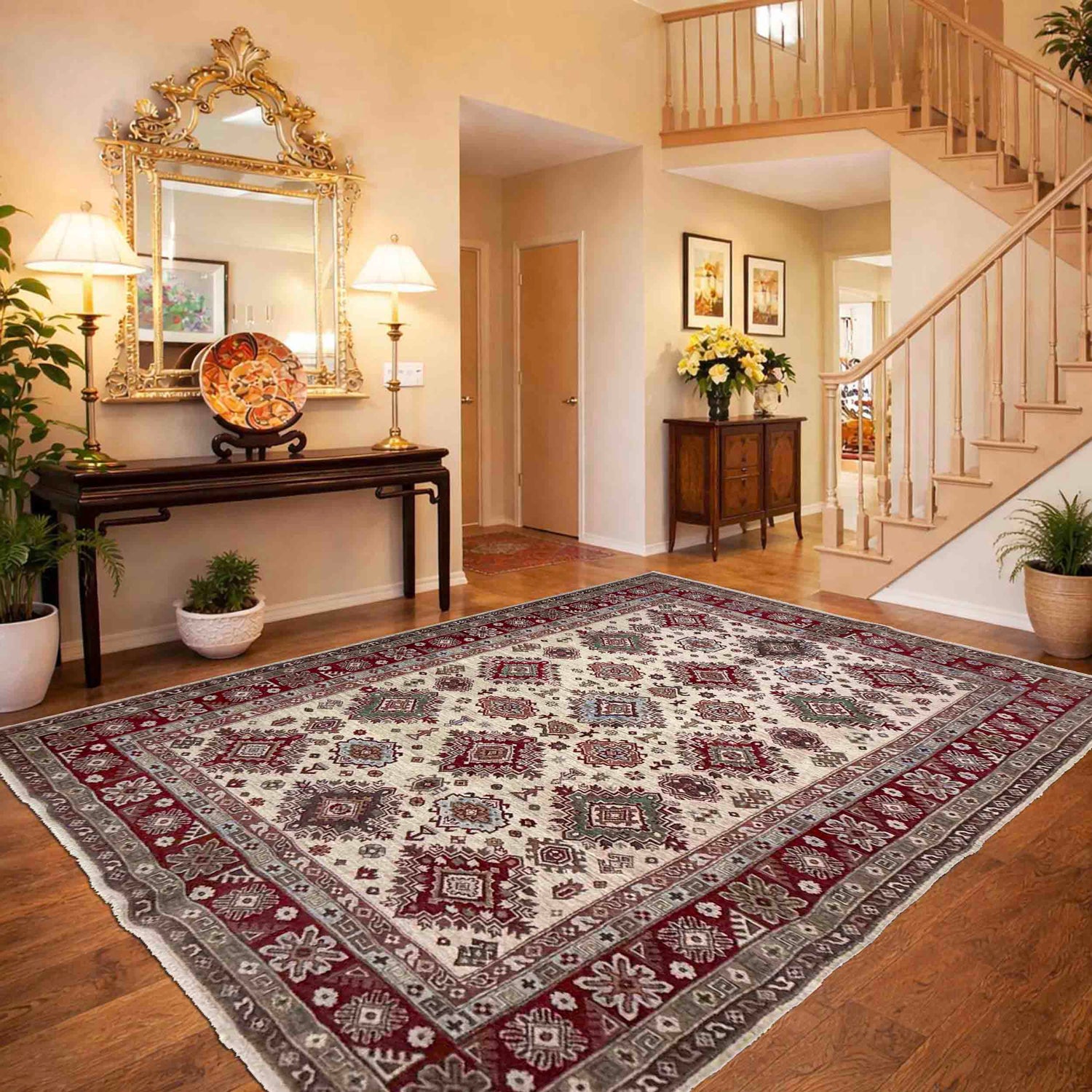 Hand Knotted Kazak Oriental Rug 6' 7" x 9' 5" ft / 200 x 287 cm - No. R37474