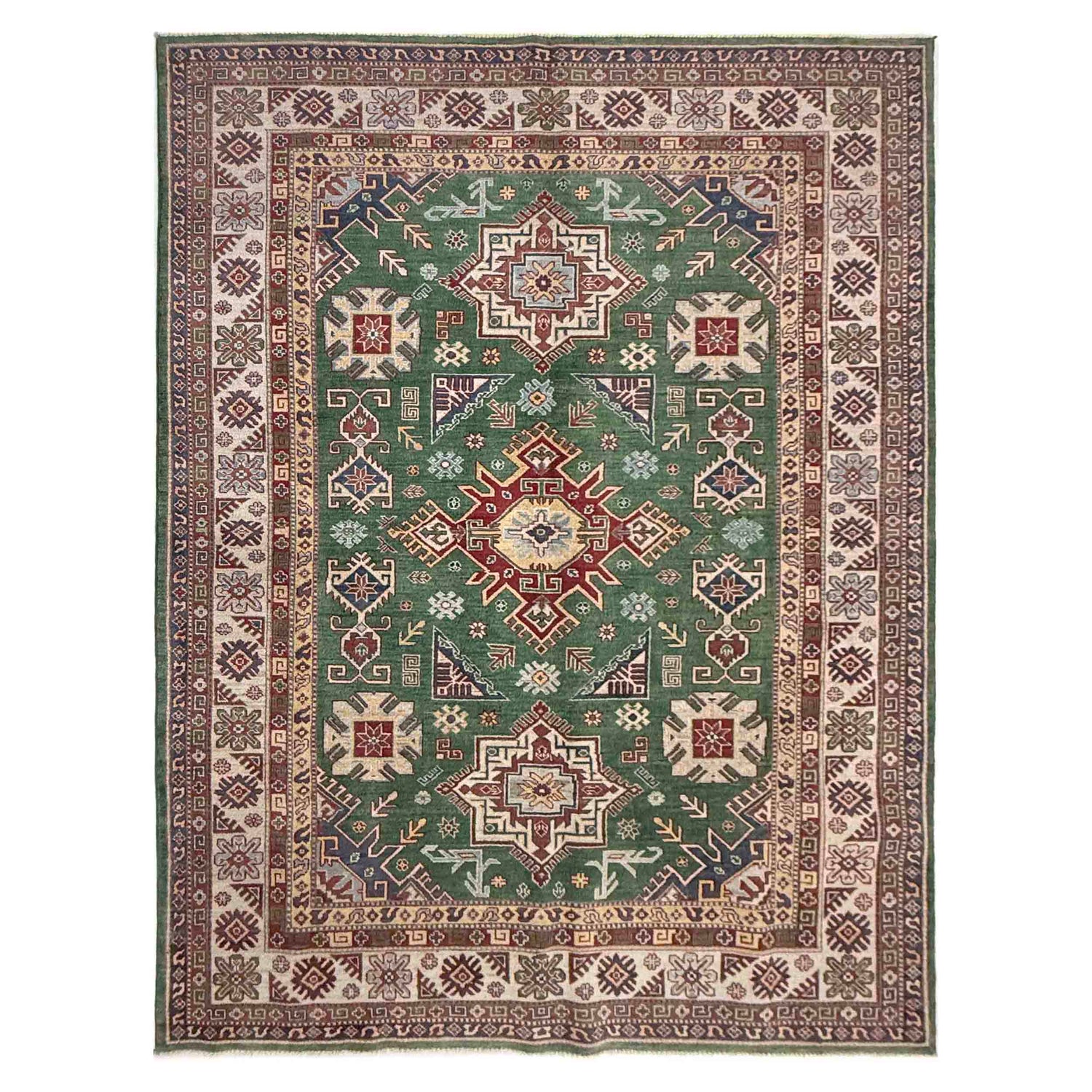 Hand knotted Kazak Carpet 6' 6" x 9' 9" ft / 197 x 296 cm - No. R37476