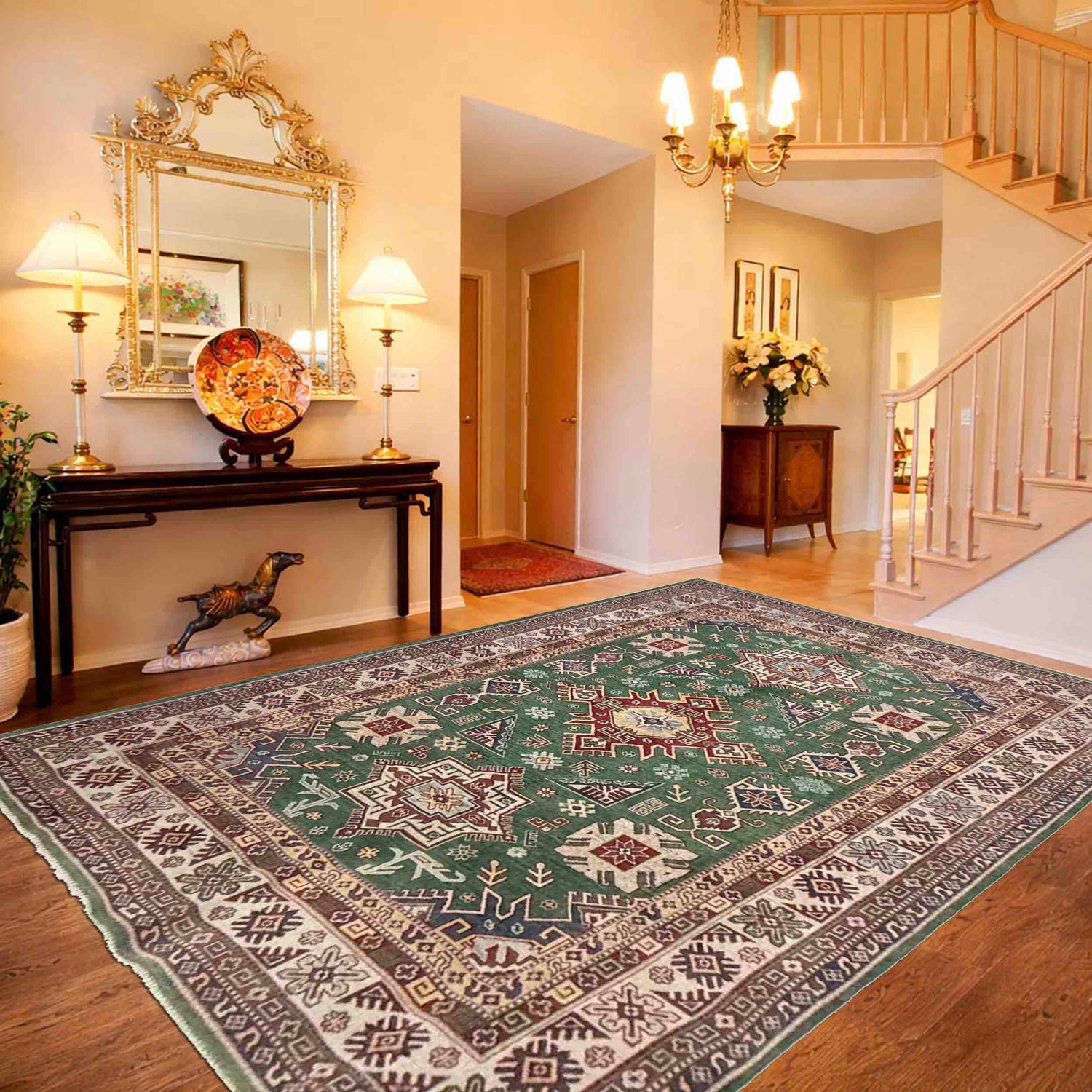 Hand knotted Kazak Carpet 6' 6" x 9' 9" ft / 197 x 296 cm - No. R37476