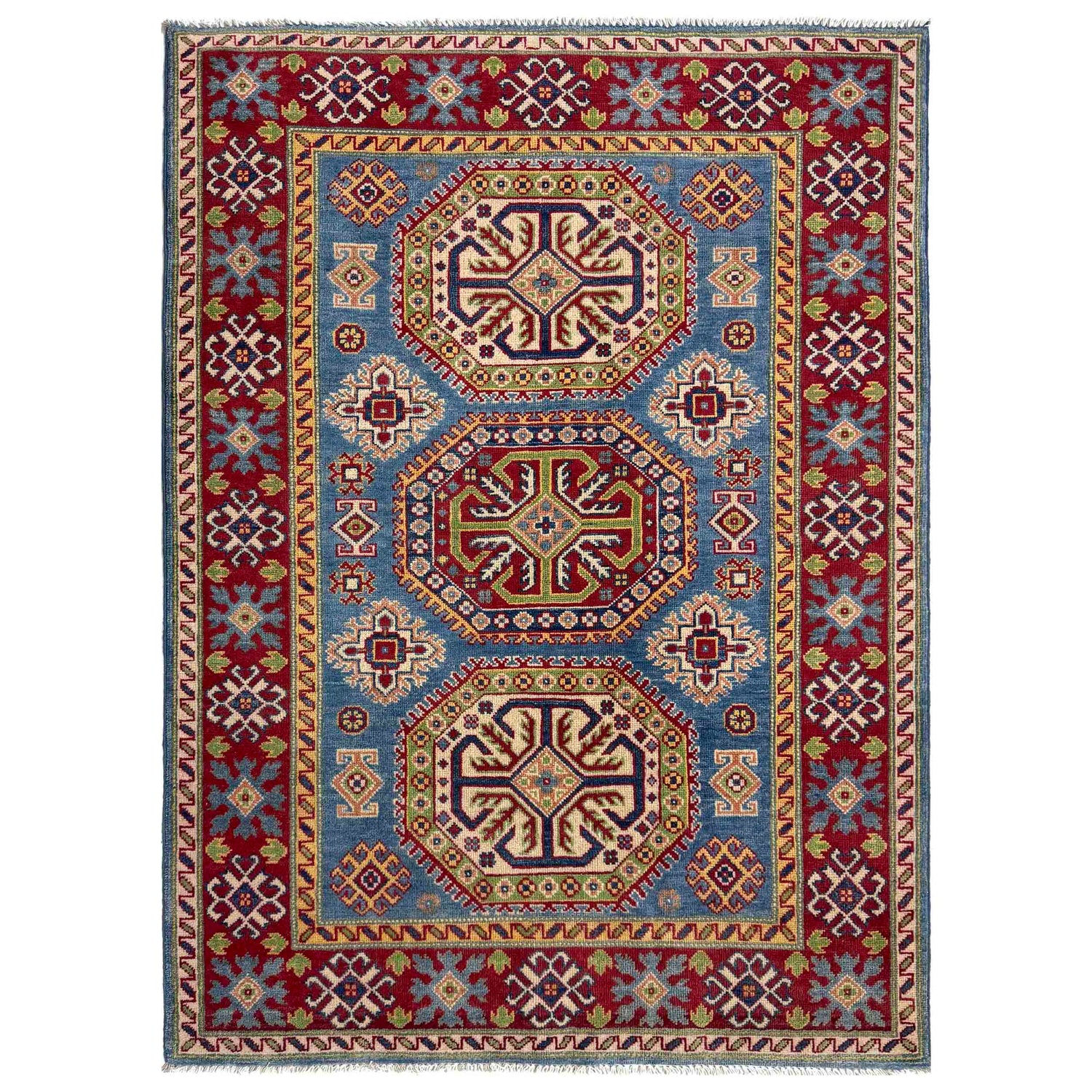 Handmade Kazak Area Rug 4' 0" x 6' 0" ft / 122 x 183 cm - No. R37480