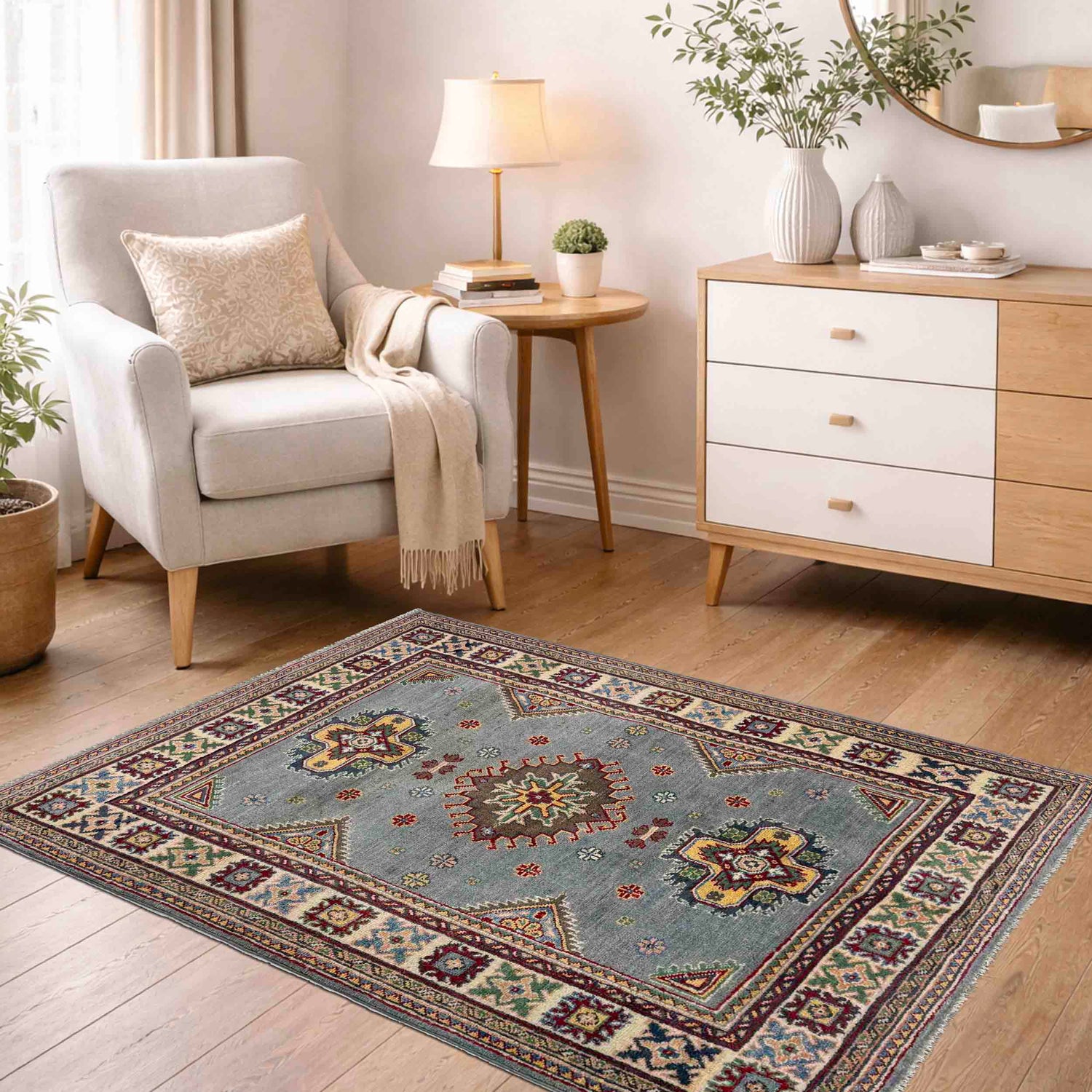 Handmade Kazak Area Rug 3' 3" x 4' 9" ft / 100 x 146 cm - No. R37481