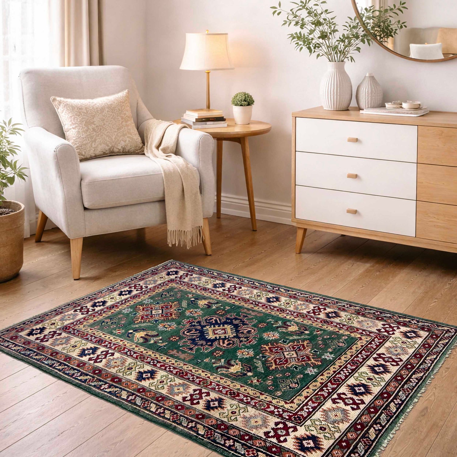 Handmade Kazak Area Rug 3' 1" x 4' 11" ft / 94 x 150 cm - No. R37482