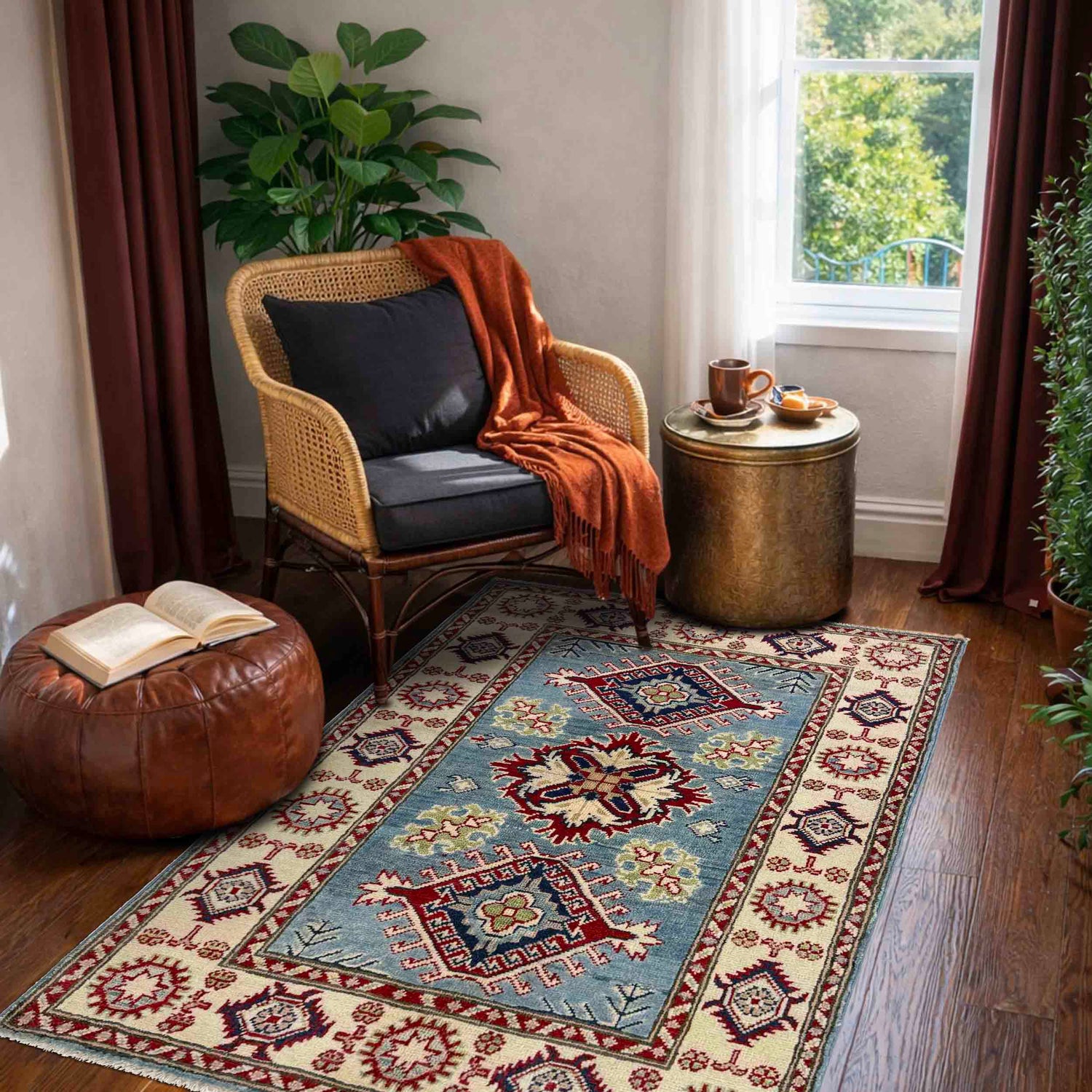 Blue Color Kazak Rug 2' 7" x 3' 9" ft / 78 x 115 cm - No. R37487