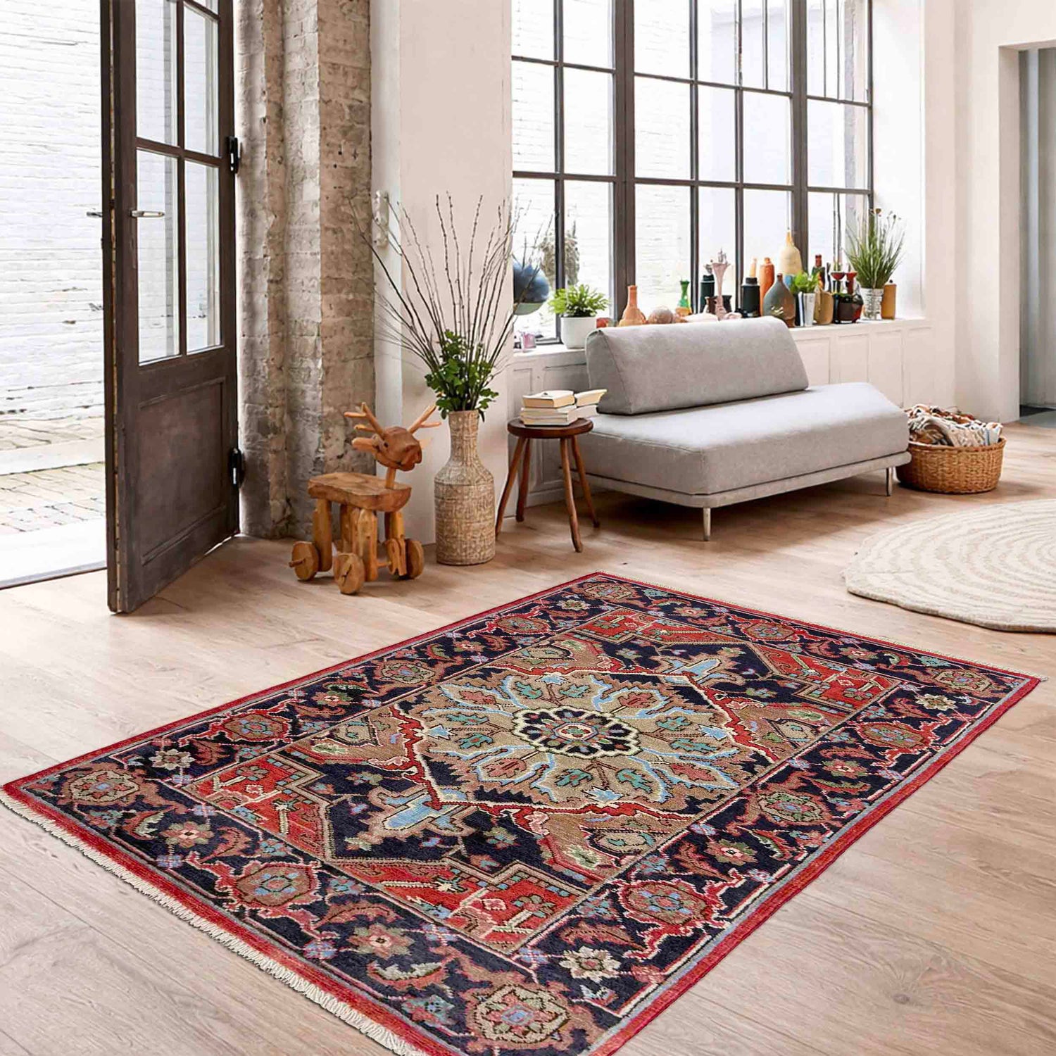 Hand Knotted Heriz Rug 2' 8" x 4' 2" ft / 81 x 126 cm - No. R37496