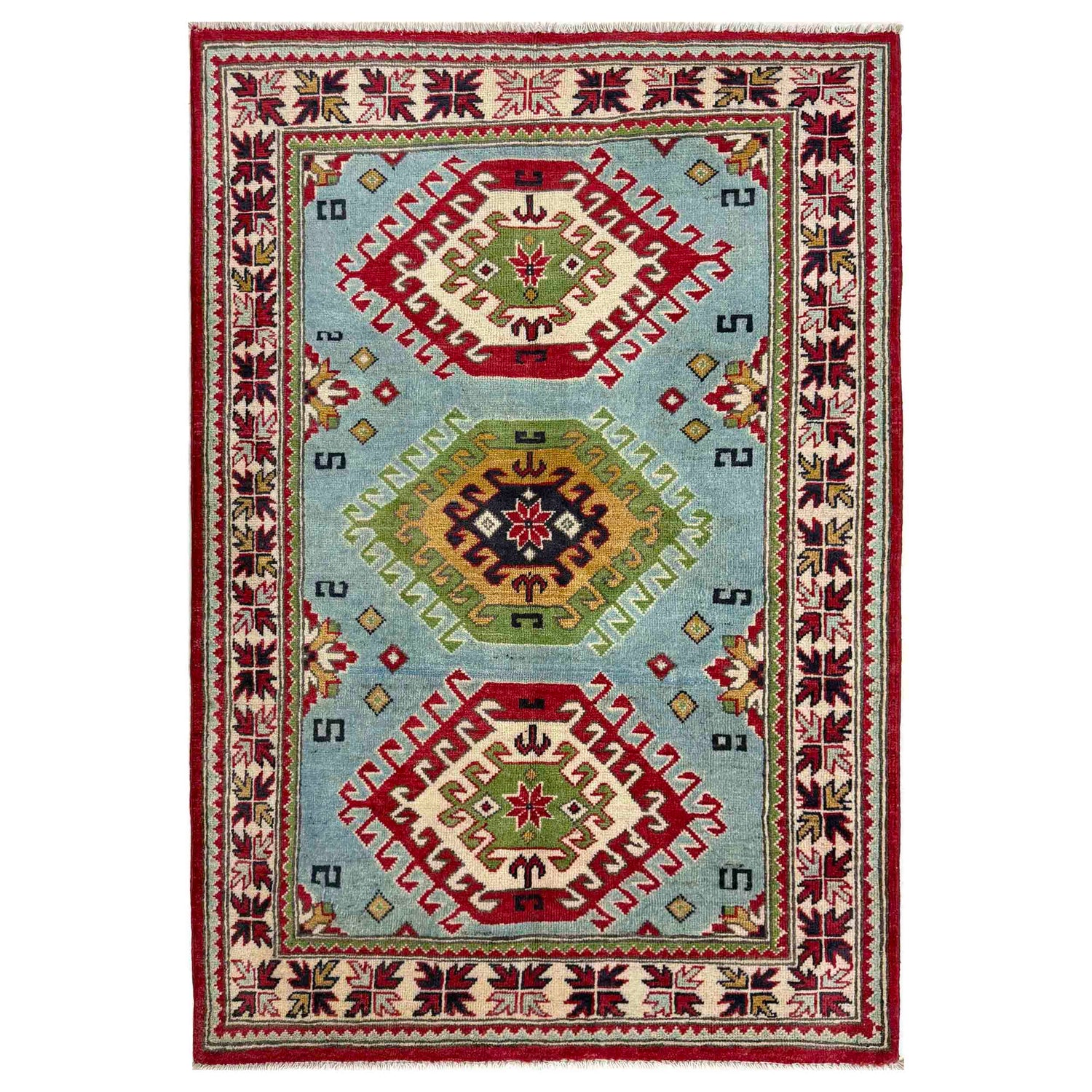 Blue Color Kazak Rug 3' 3" x 4' 11" ft / 100 x 150 cm - No. R37504