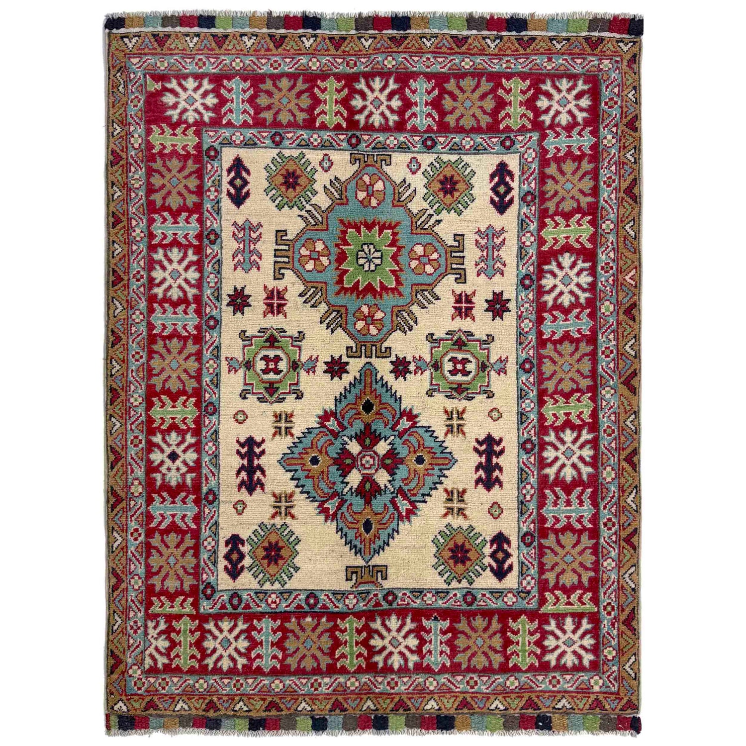 Hand knotted Kazak Carpet 3' 4" x 4' 7" ft / 102 x 140 cm - No. R37505