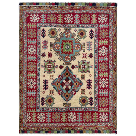 Hand knotted Kazak Carpet 3' 4" x 4' 7" ft / 102 x 140 cm - No. R37505