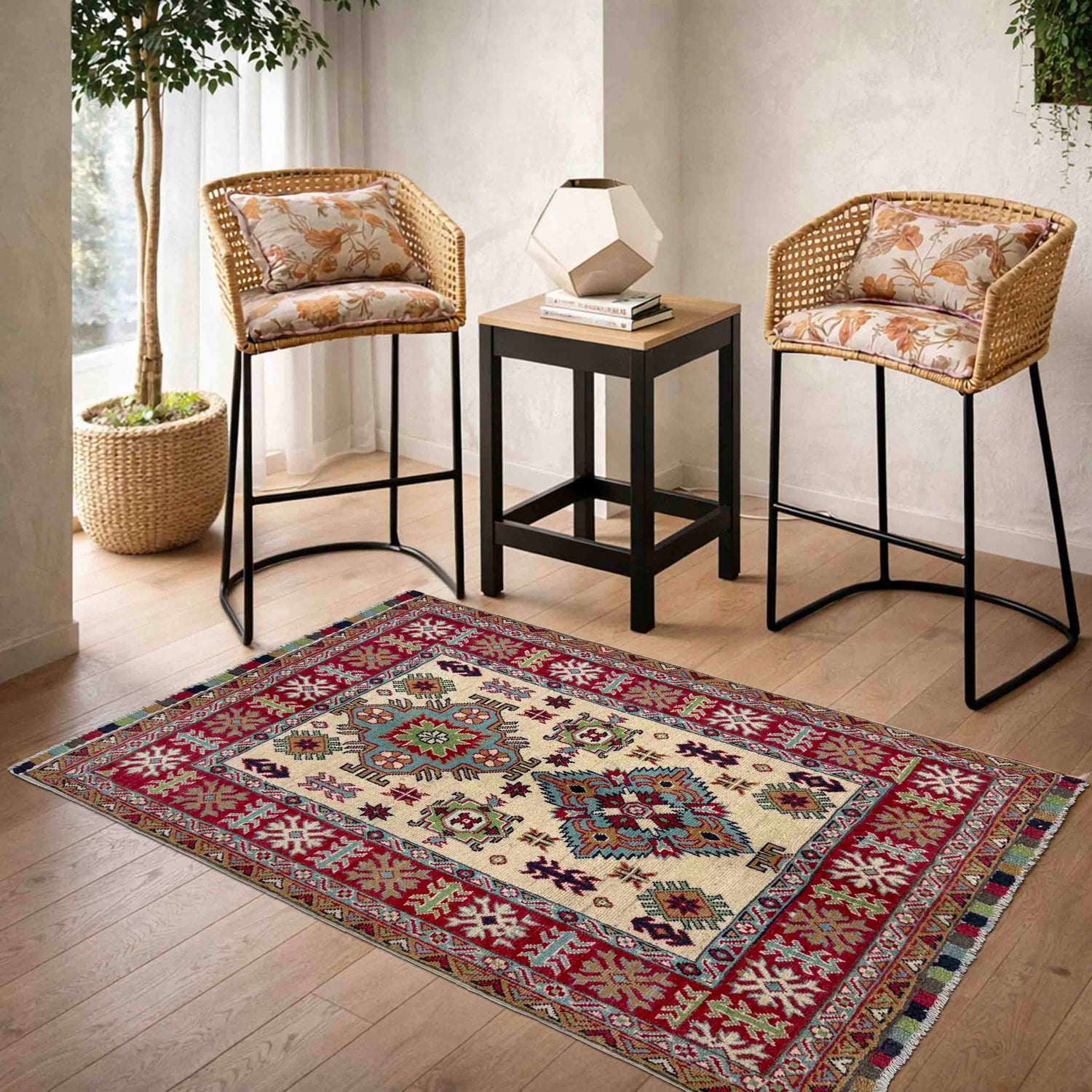 Hand knotted Kazak Carpet 3' 4" x 4' 7" ft / 102 x 140 cm - No. R37505