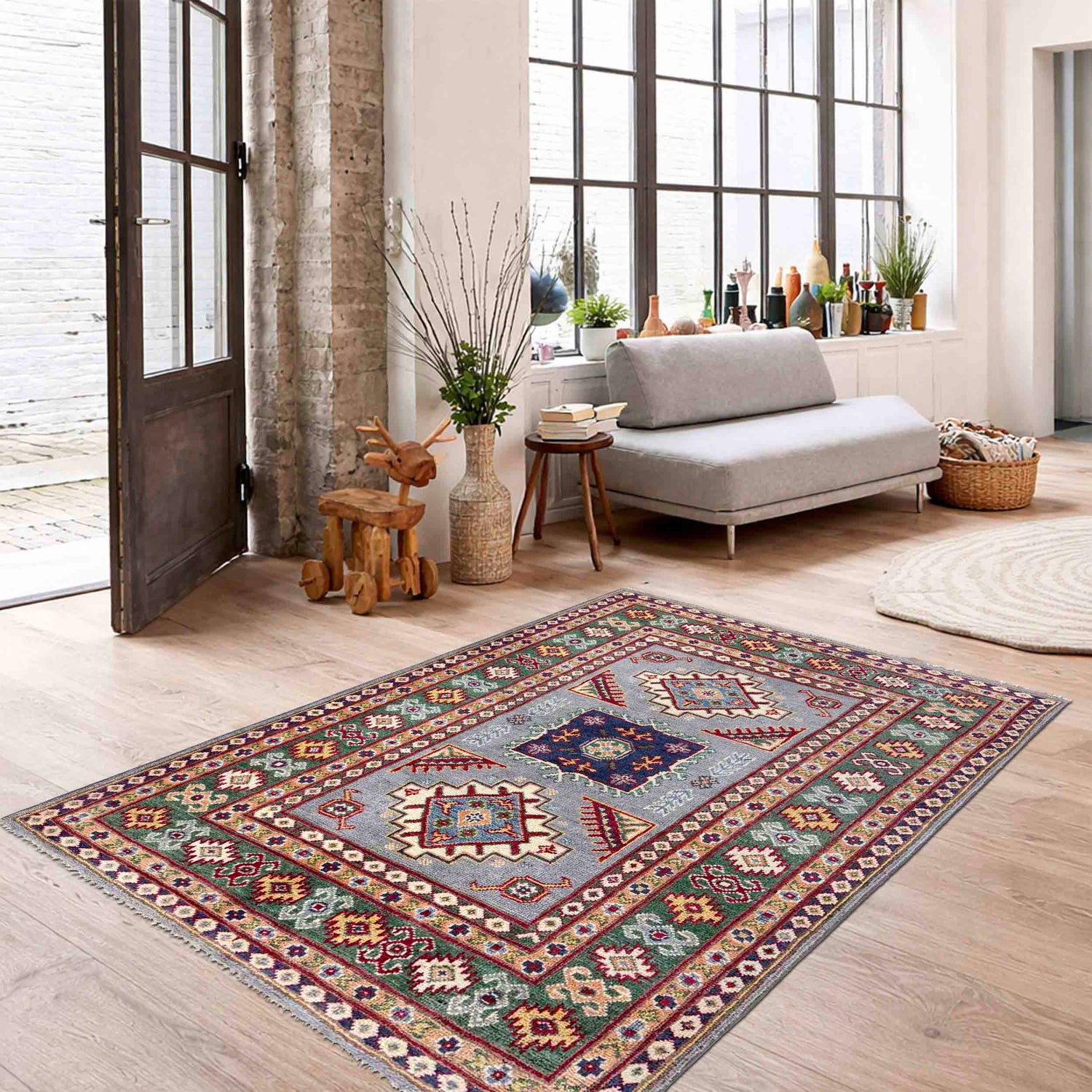Oriental Kazak Rug 3' 3" x 4' 10" ft / 100 x 148 cm - No. R37509