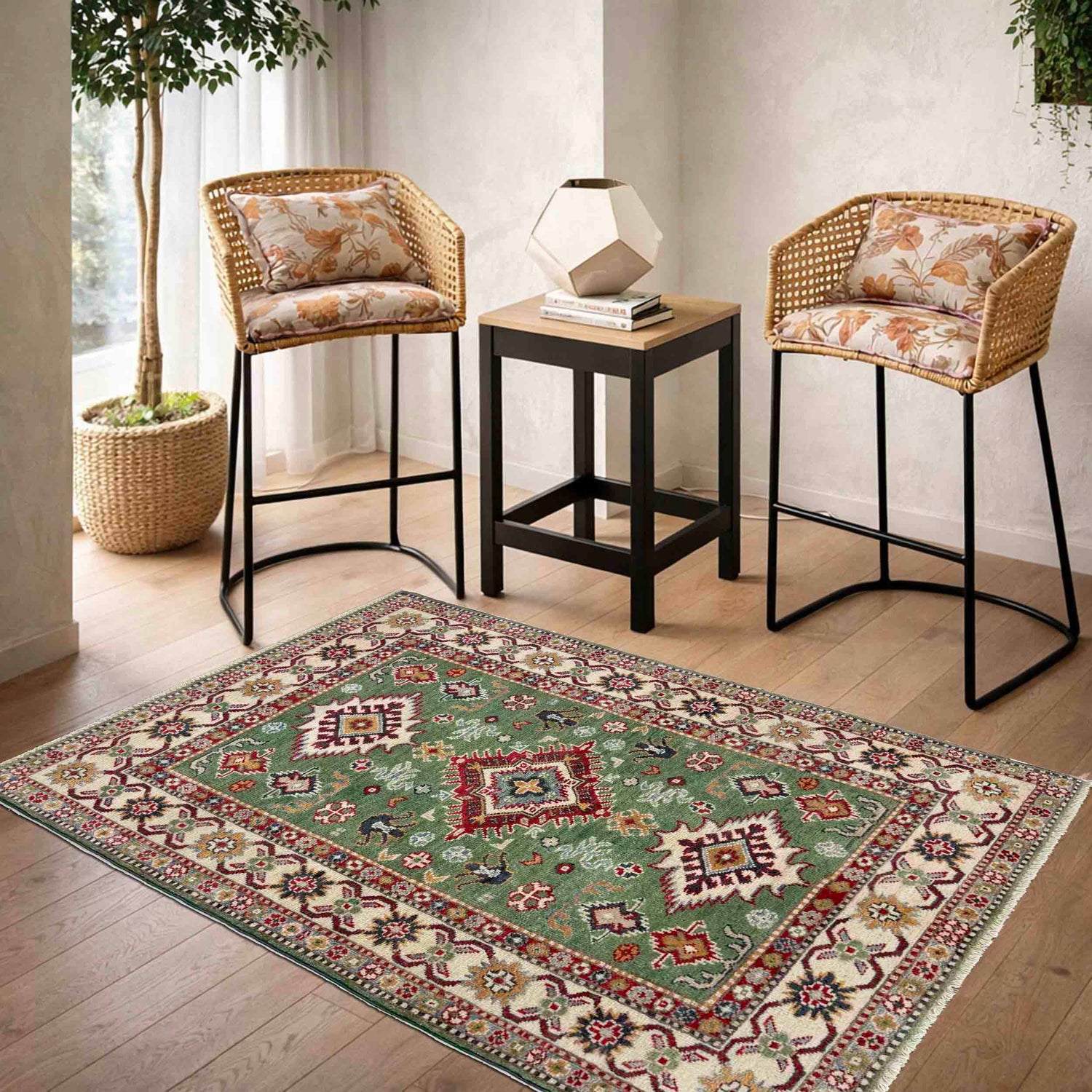 Hand knotted Kazak Carpet 3' 3" x 4' 11" ft / 98 x 149 cm - No. R37513