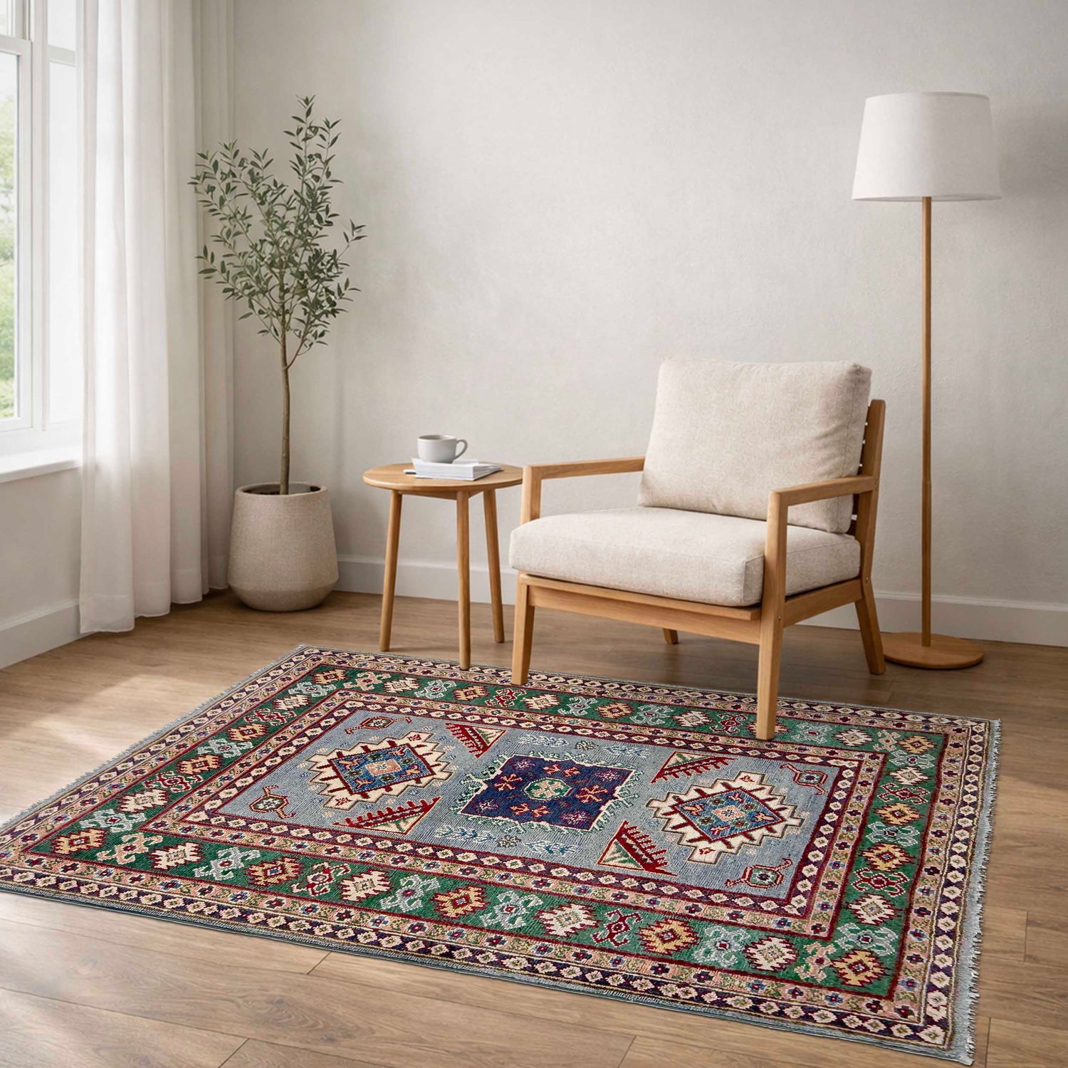 Hand Knotted Kazak Oriental Rug 3' 2" x 4' 9" ft / 97 x 146 cm - No. R37514