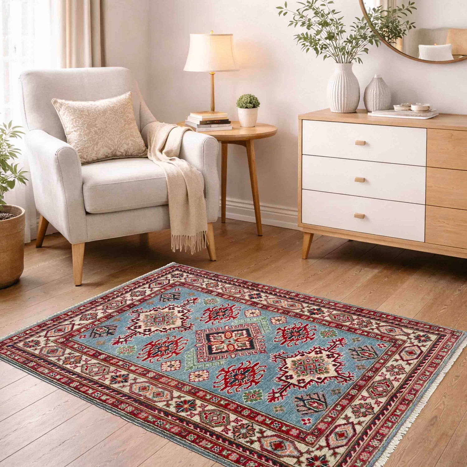 Hand Knotted Kazak Oriental Rug 3' 3" x 4' 11" ft / 99 x 149 cm - No. R37515