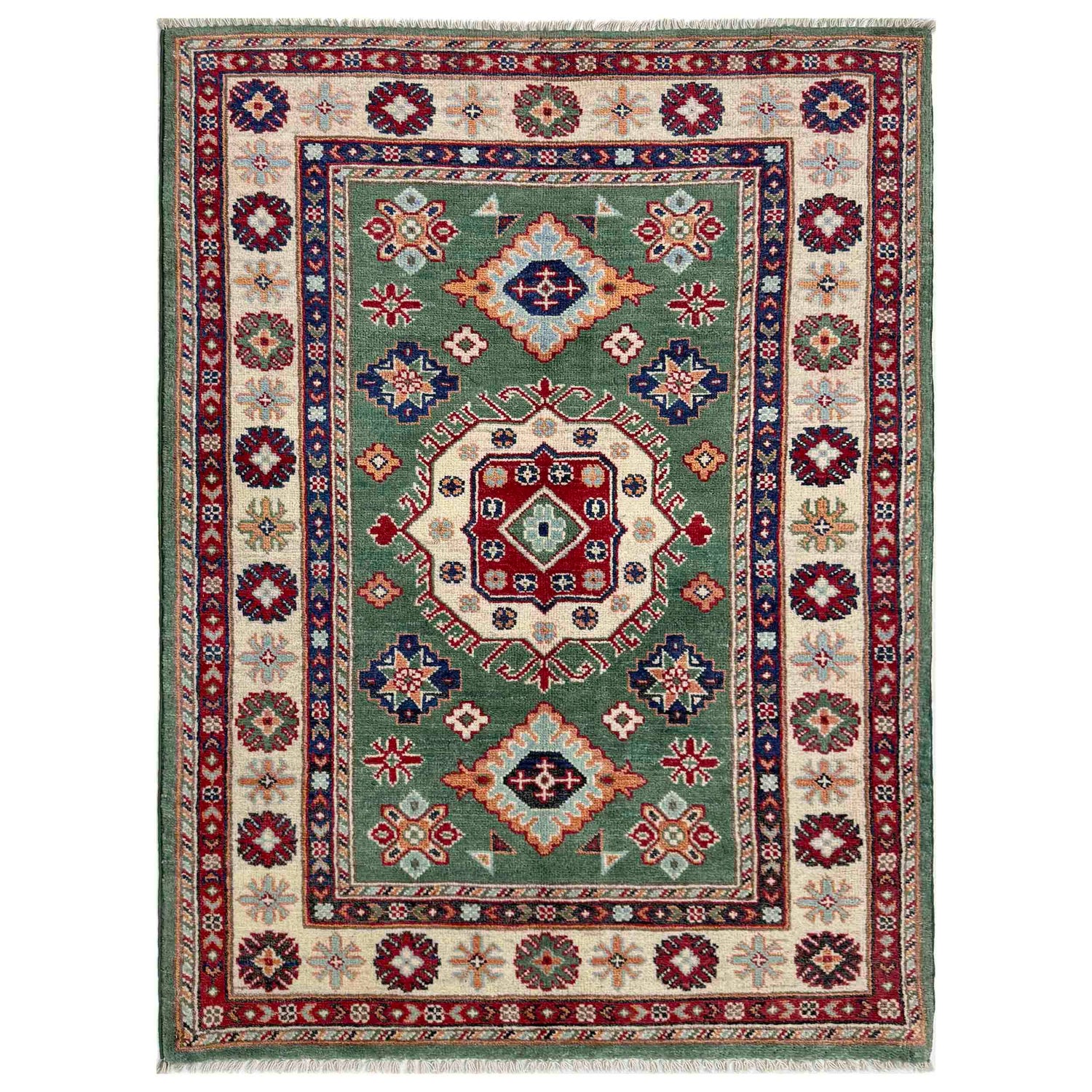 Handmade Kazak Area Rug 3' 2" x 4' 9" ft / 97 x 144 cm - No. R37516